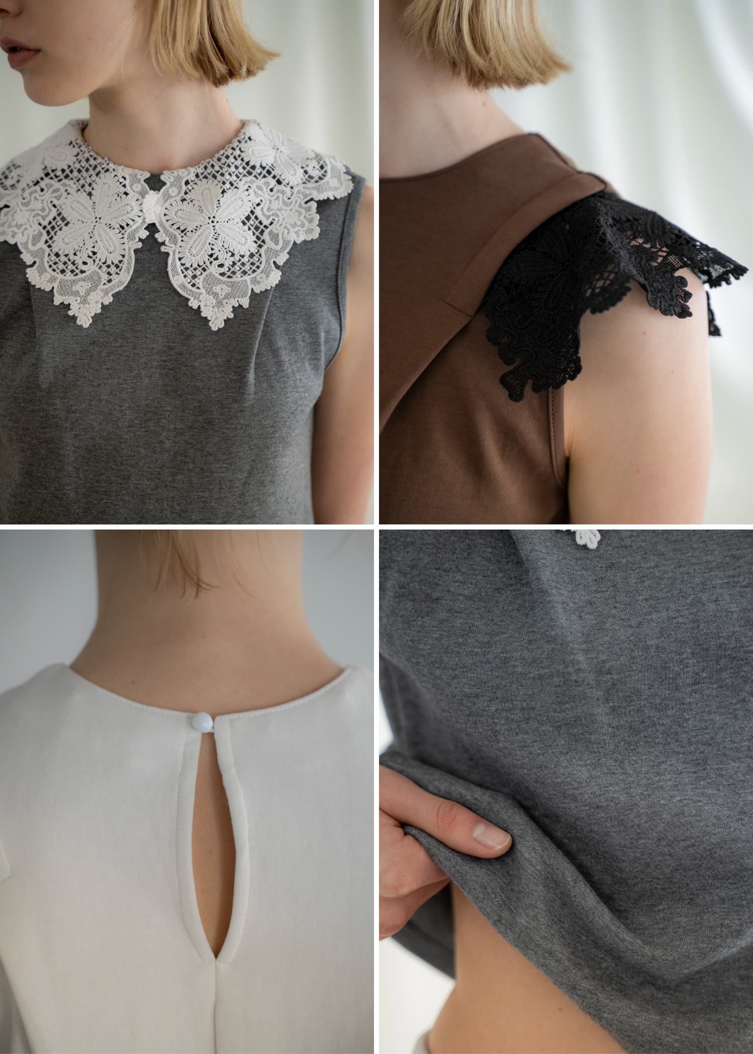 2way detachable lace no sleeve tops