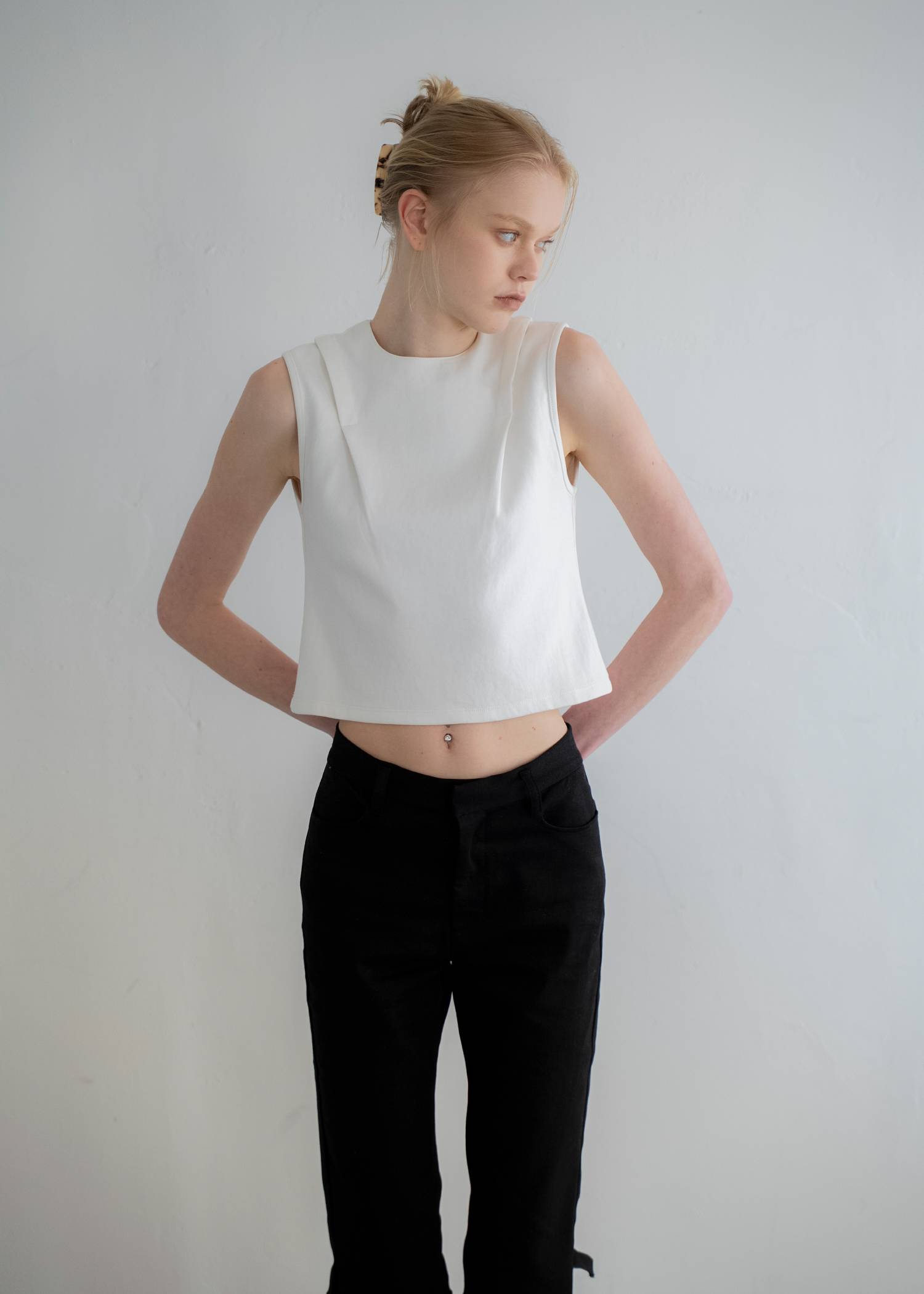 2way detachable lace no sleeve tops
