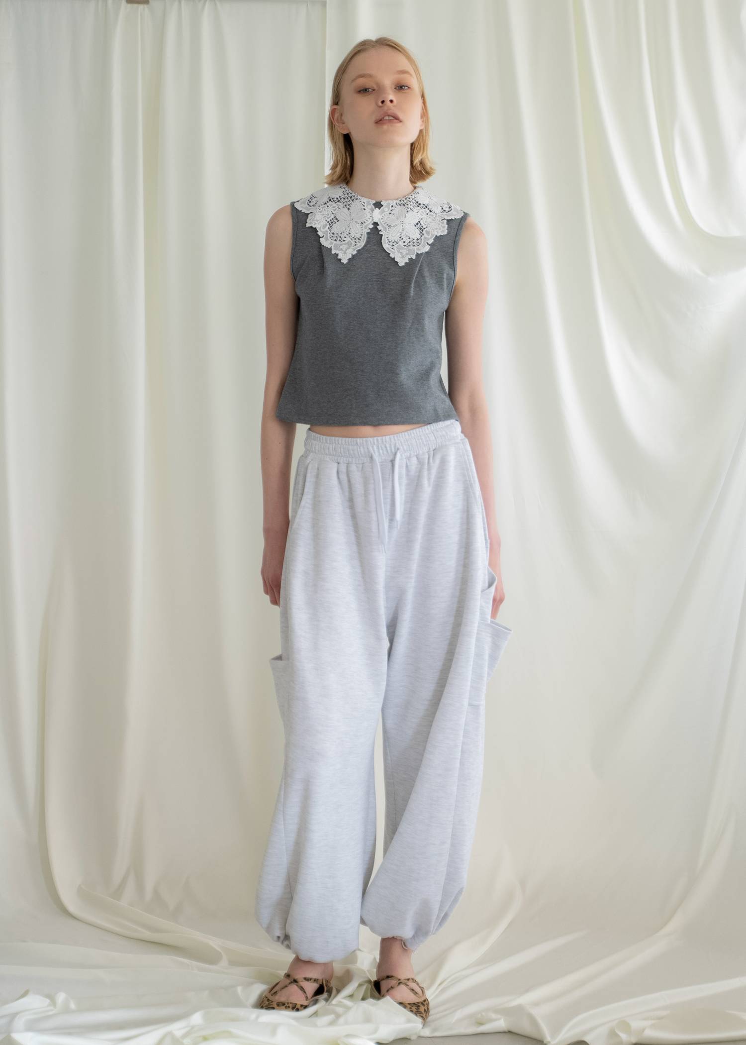 2way detachable lace no sleeve tops