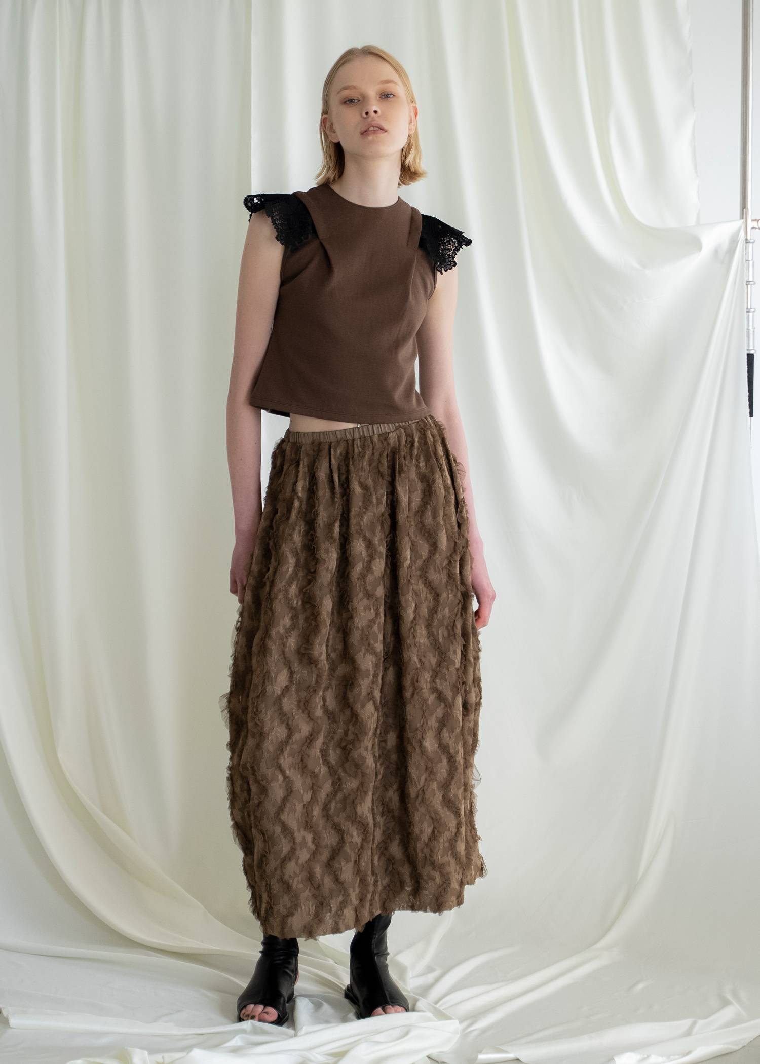 2way detachable lace no sleeve tops
