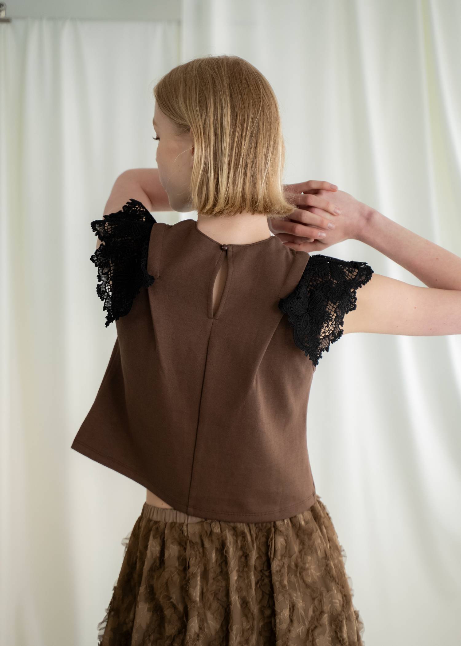 2way detachable lace no sleeve tops