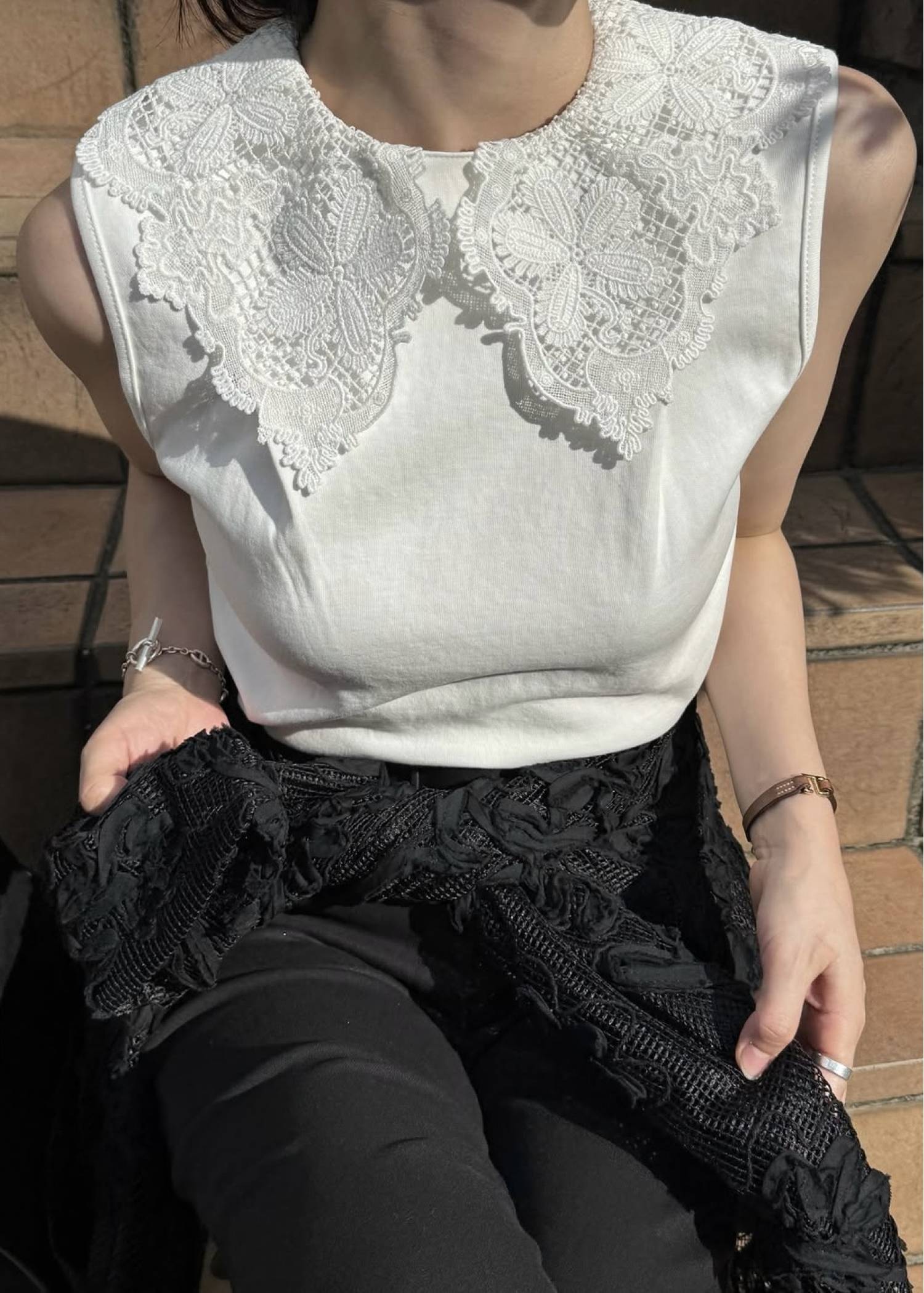 2way detachable lace no sleeve tops