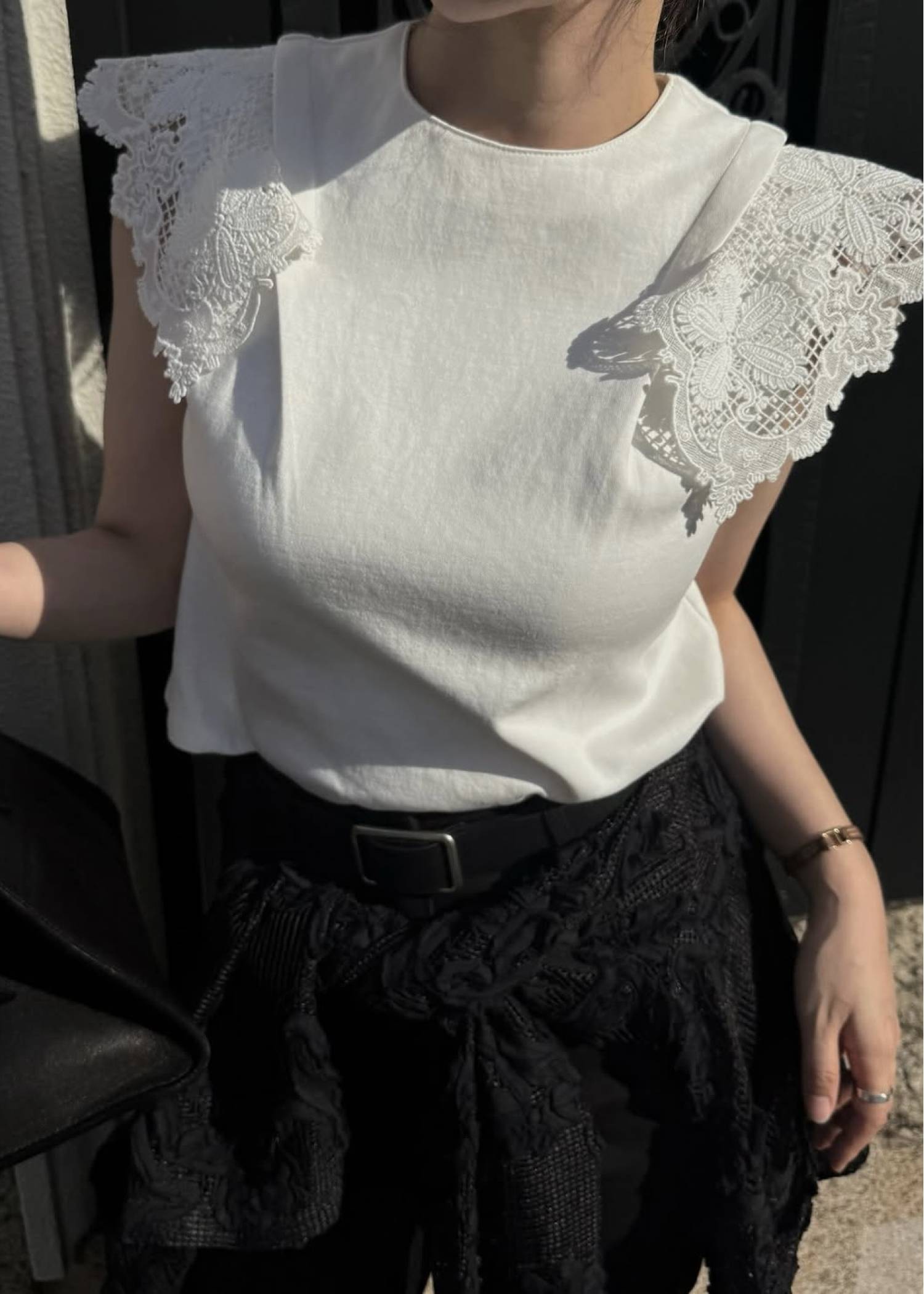 2way detachable lace no sleeve tops