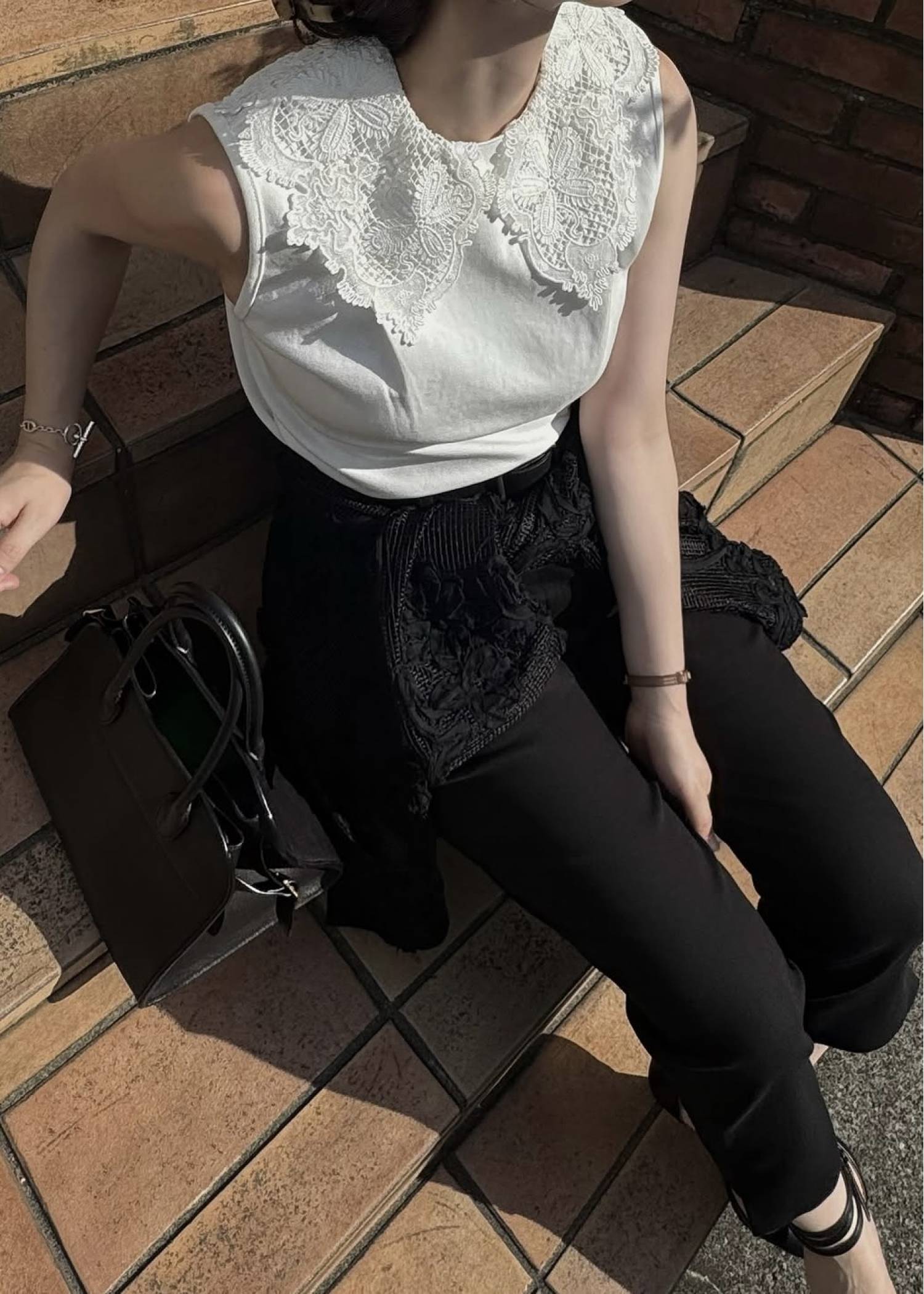 2way detachable lace no sleeve tops