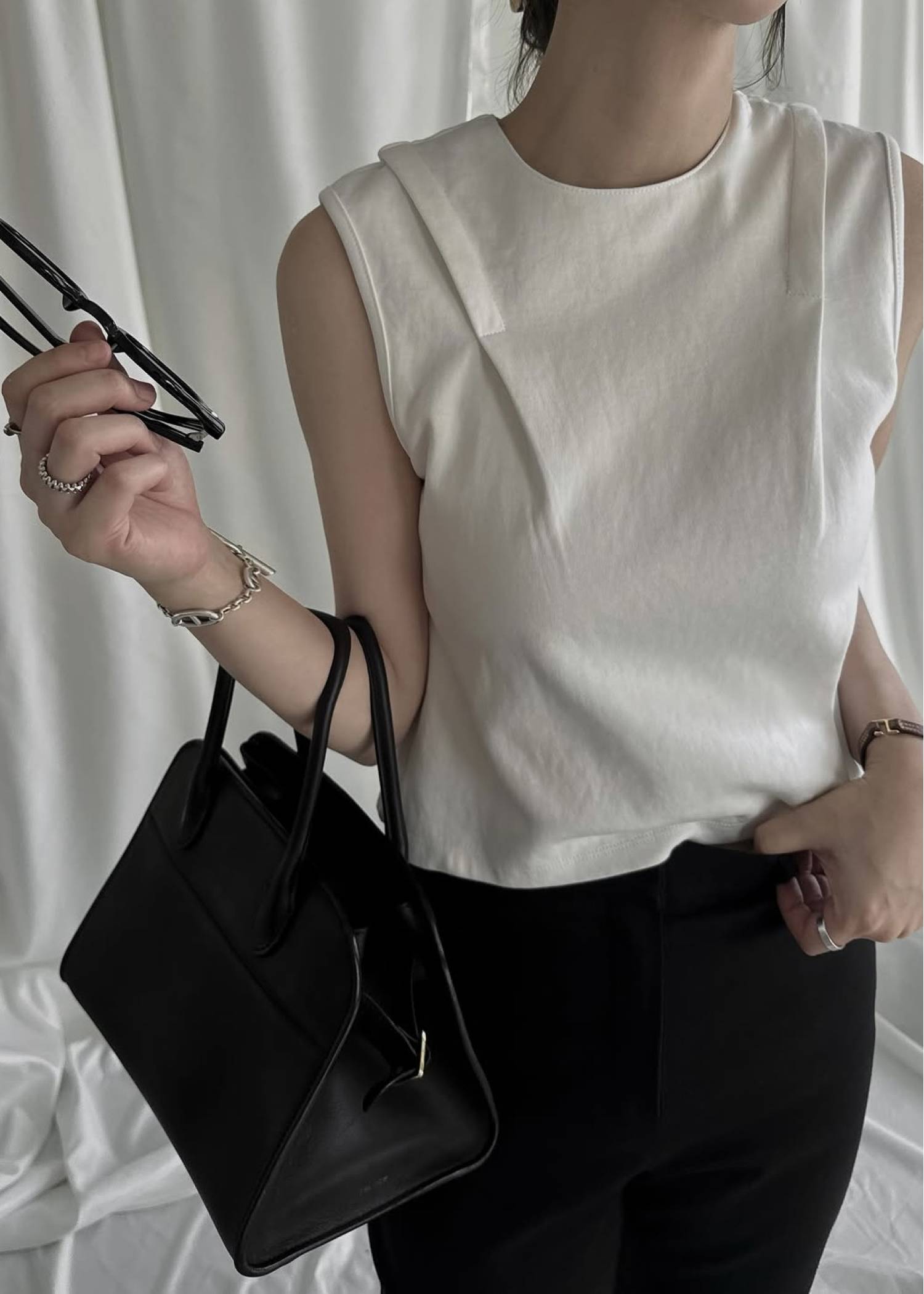 2way detachable lace no sleeve tops