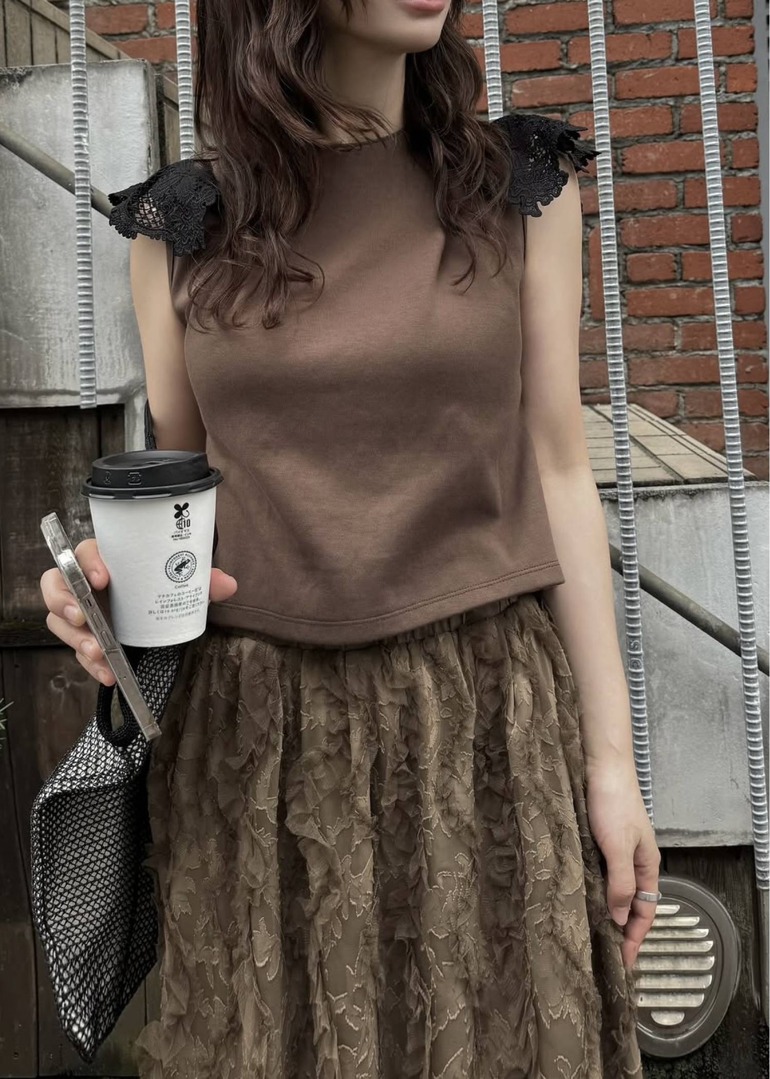 2way detachable lace no sleeve tops