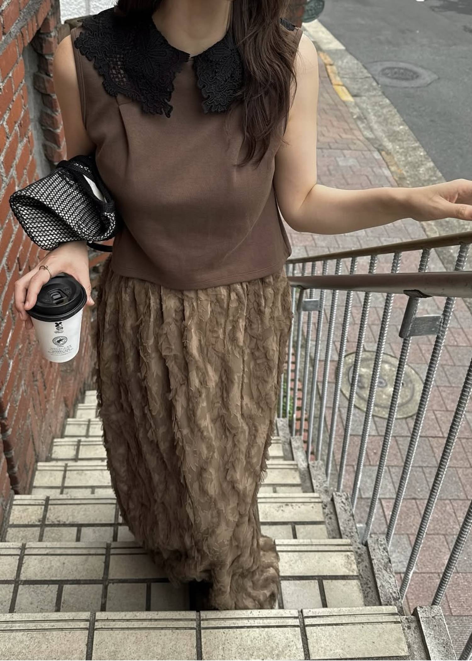 2way detachable lace no sleeve tops