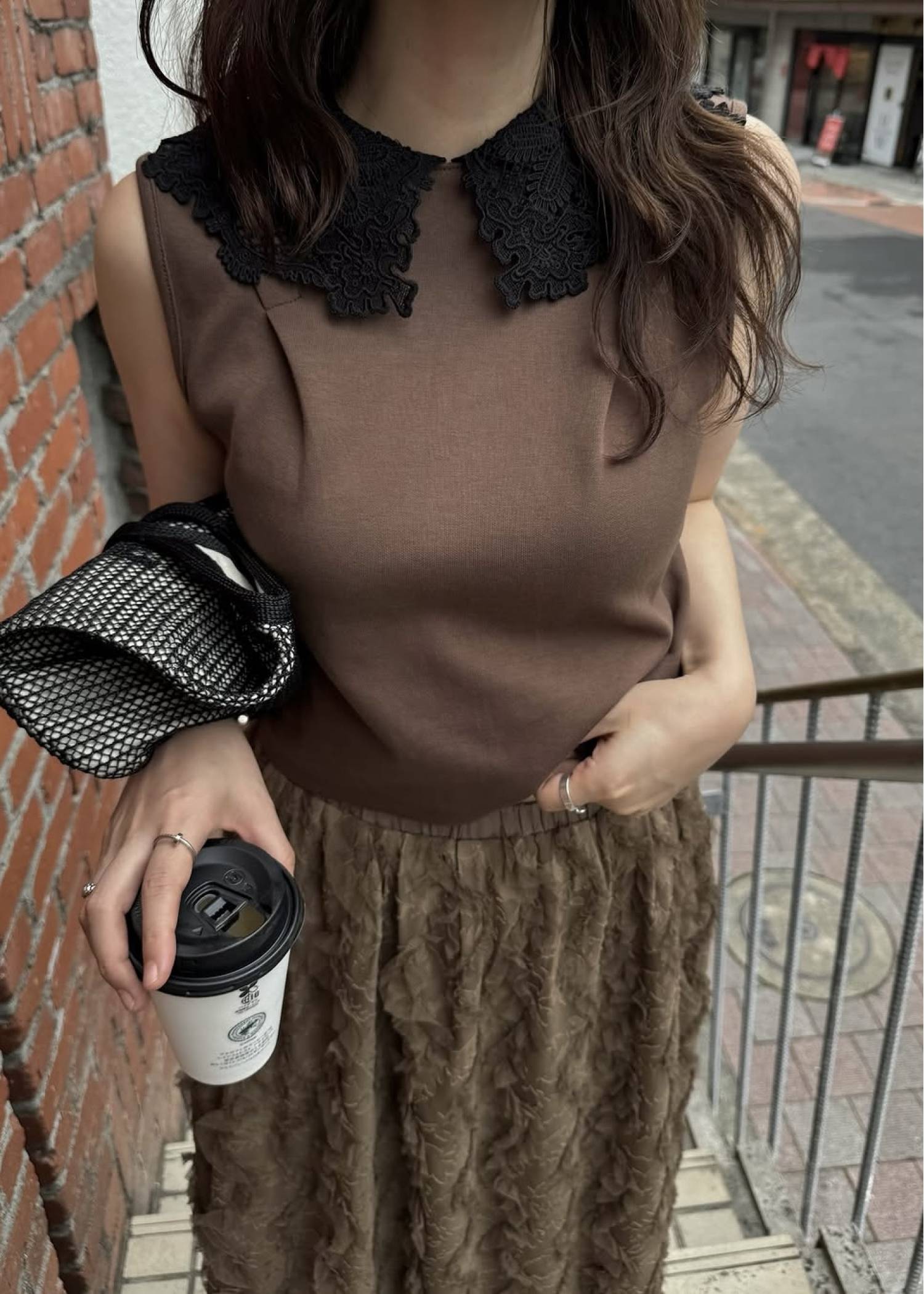 2way detachable lace no sleeve tops