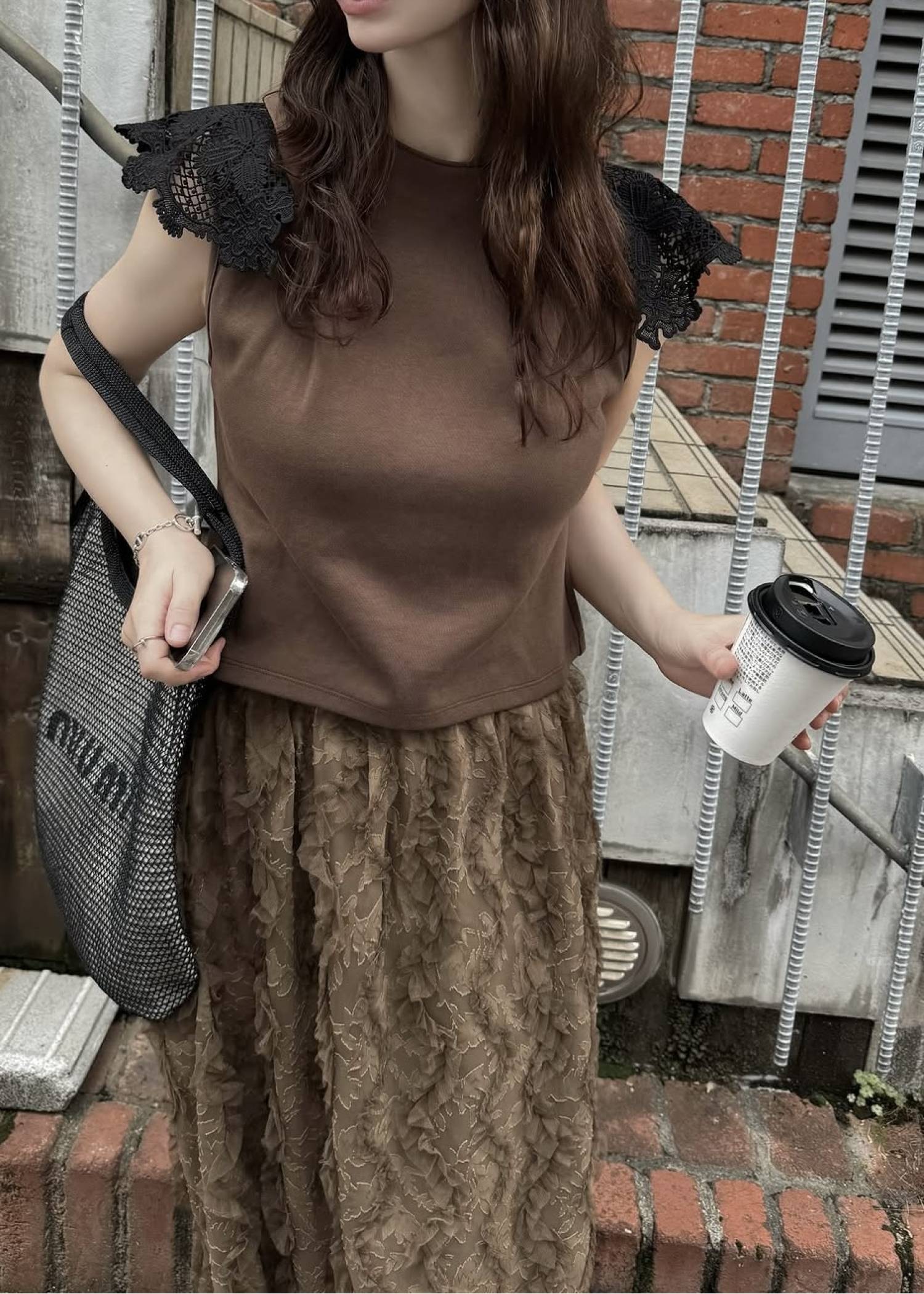 2way detachable lace no sleeve tops