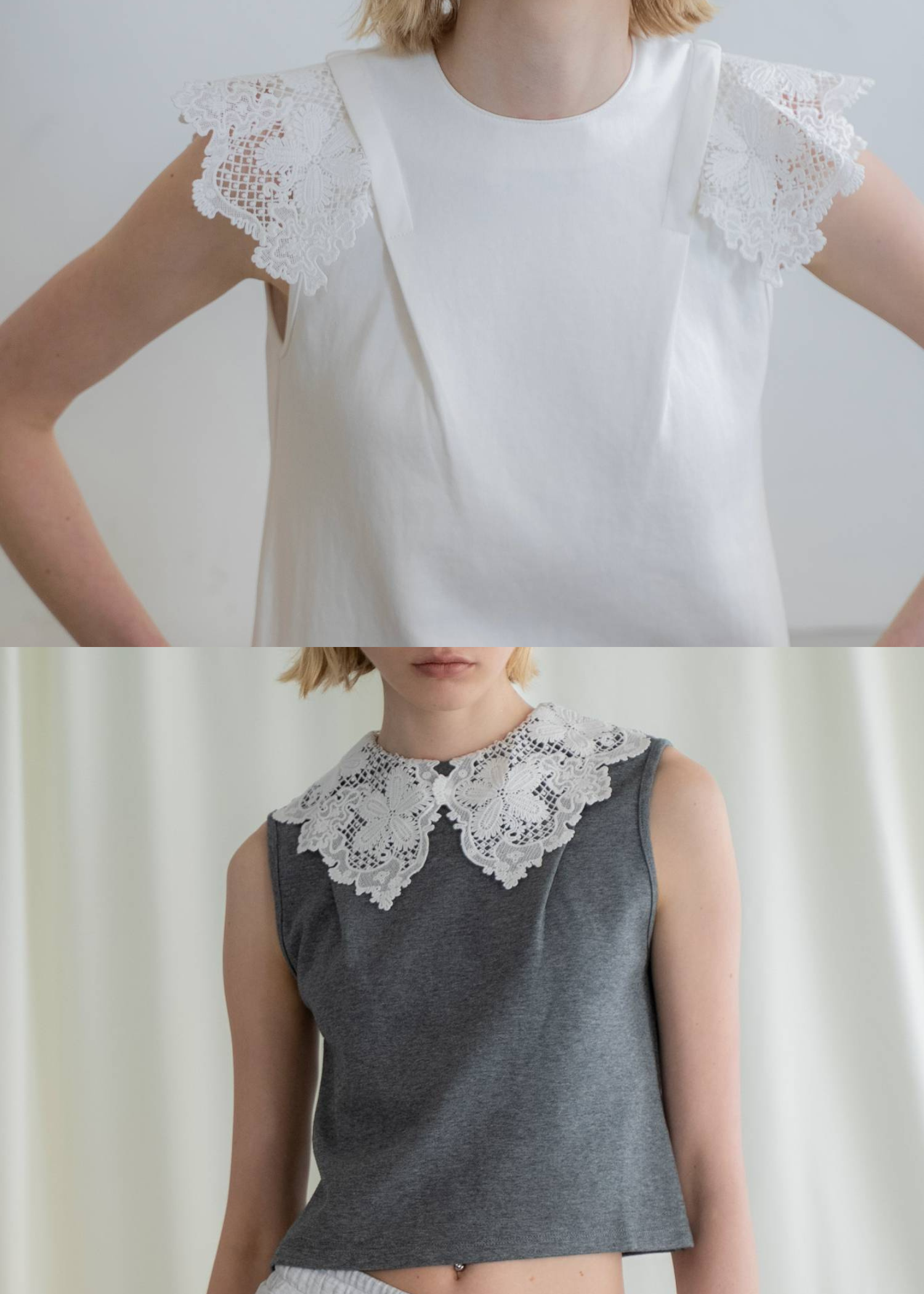2way detachable lace no sleeve tops