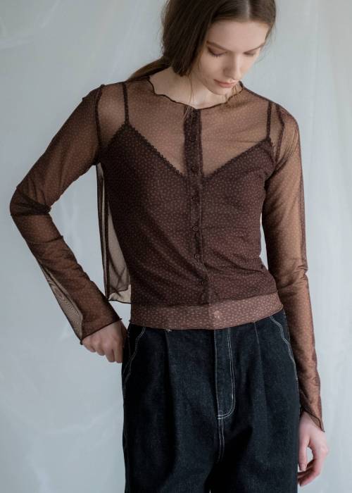 mini flower dot sheer tulle eyelet camisole set