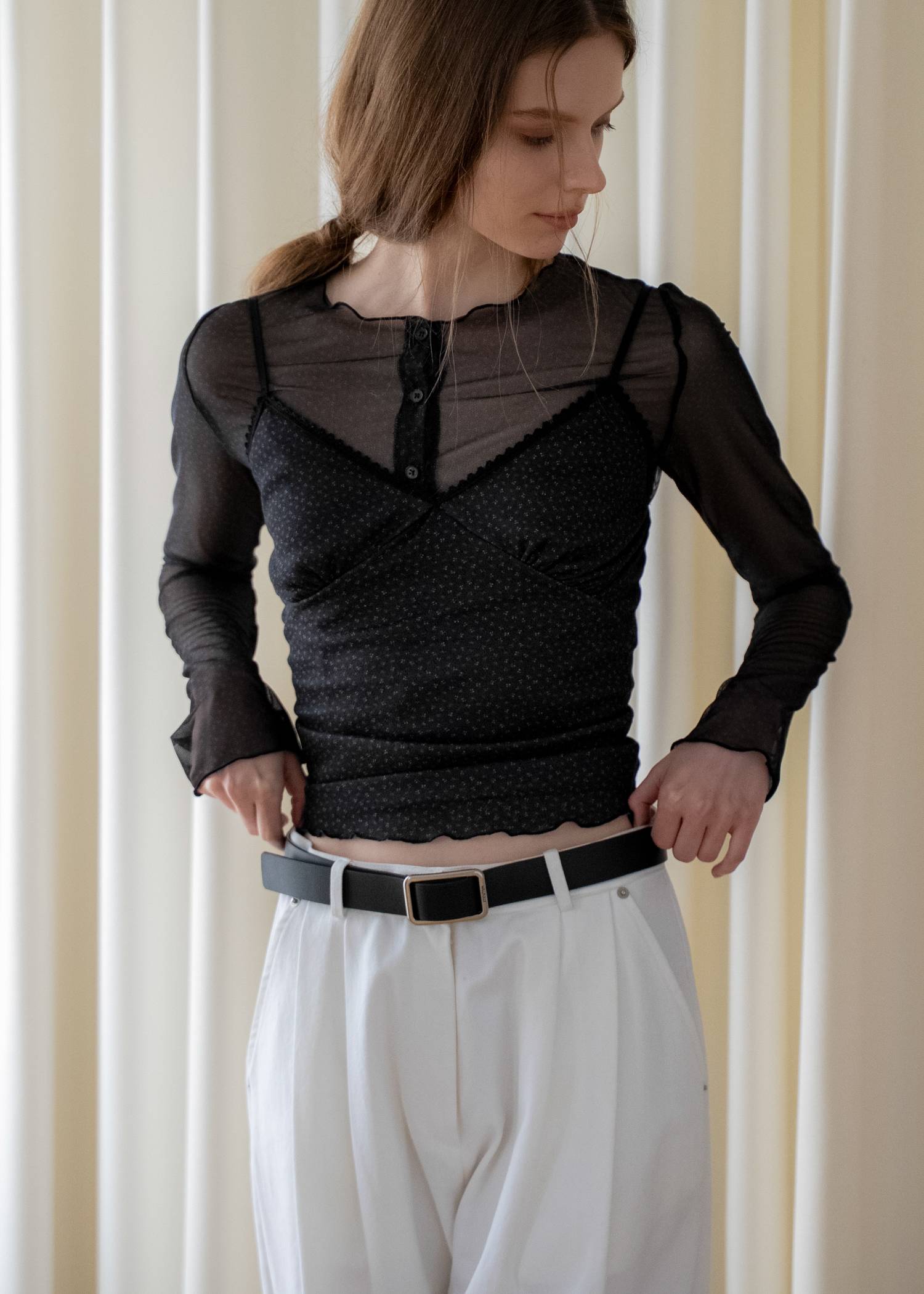 mini flower dot sheer tulle eyelet camisole set