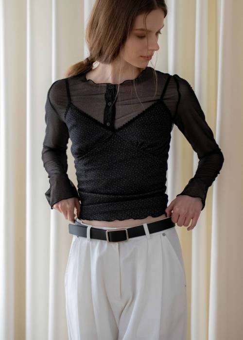 mini flower dot sheer tulle eyelet camisole set