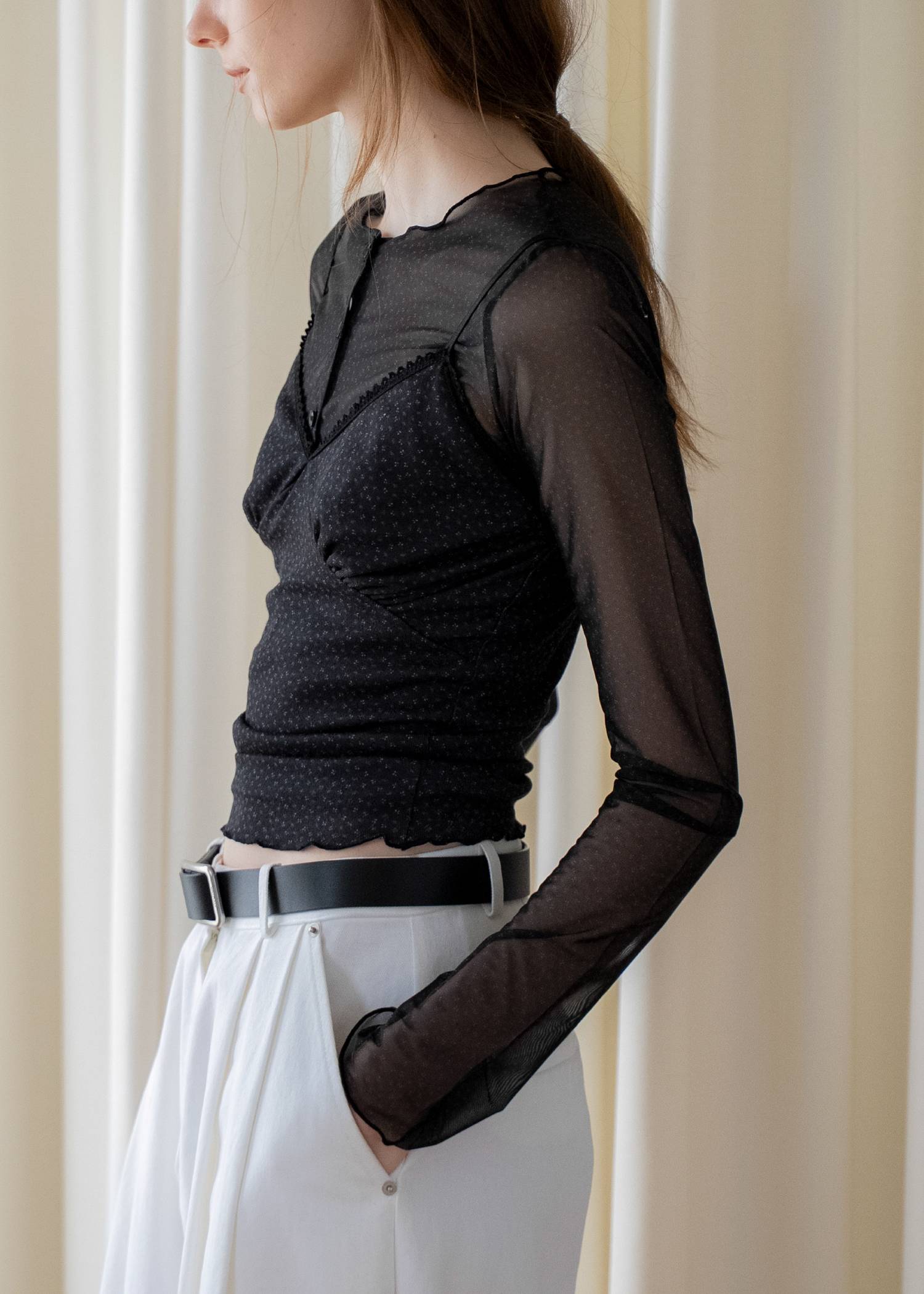 mini flower dot sheer tulle eyelet camisole set