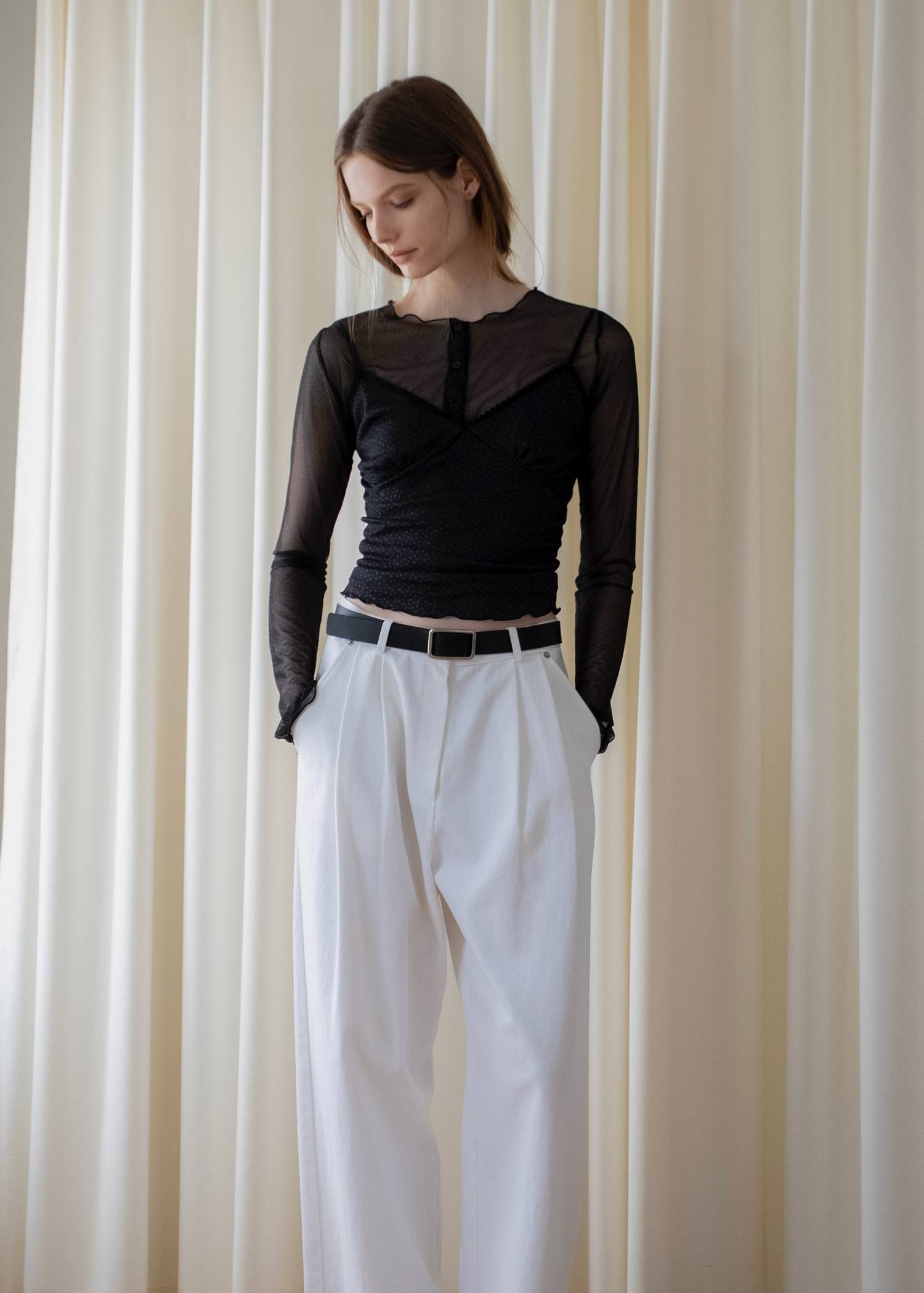 mini flower dot sheer tulle eyelet camisole set