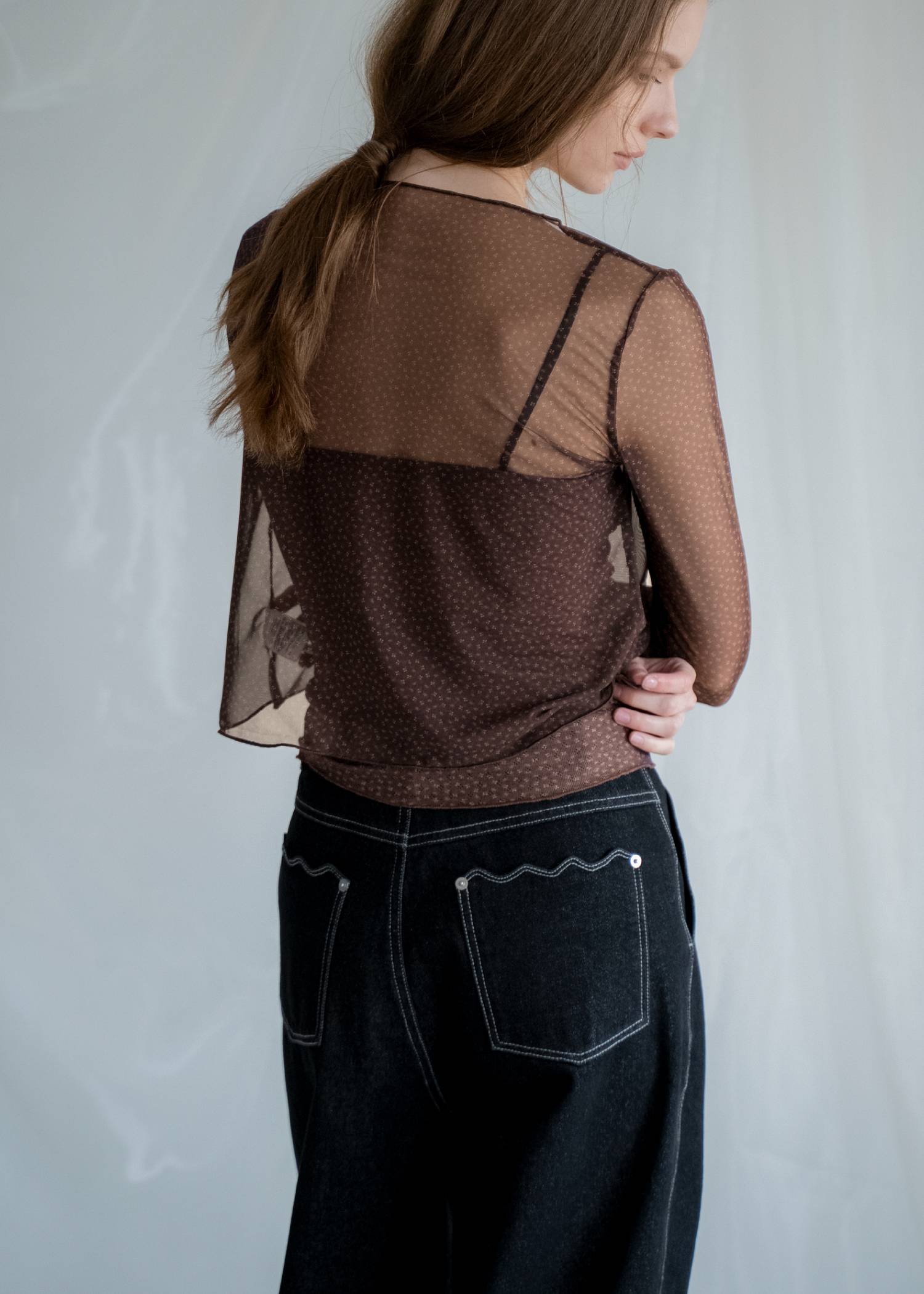 mini flower dot sheer tulle eyelet camisole set