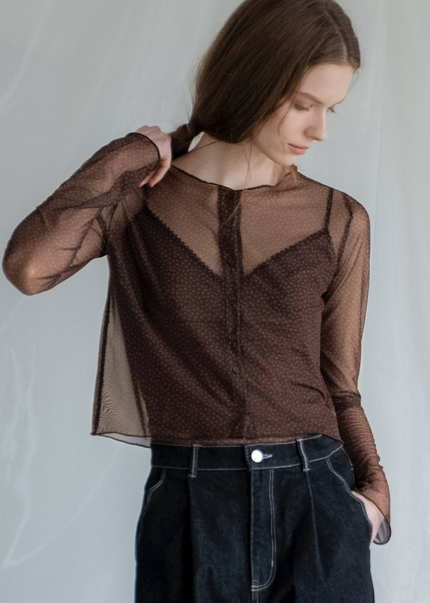 mini flower dot sheer tulle eyelet camisole set