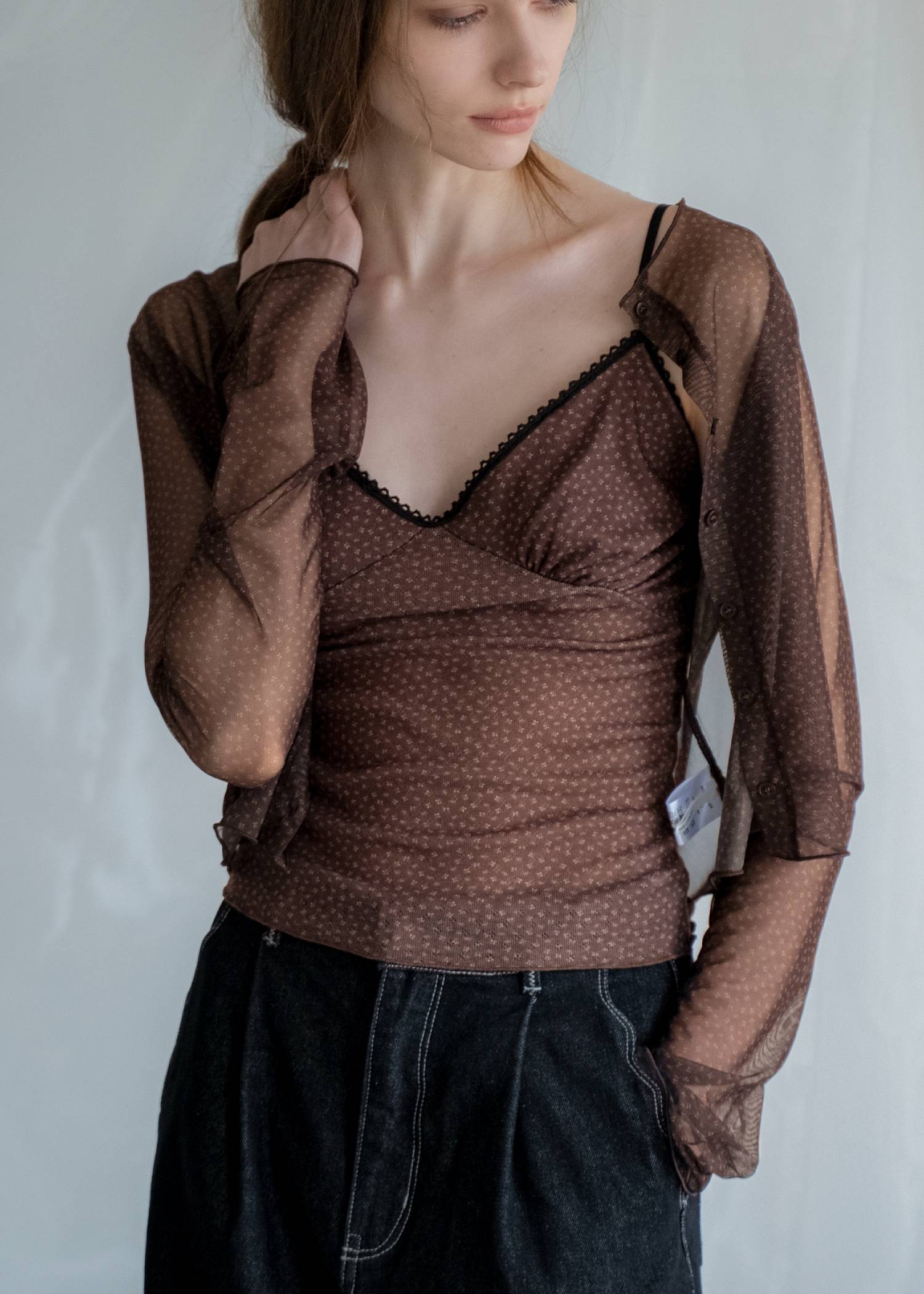 mini flower dot sheer tulle eyelet camisole set