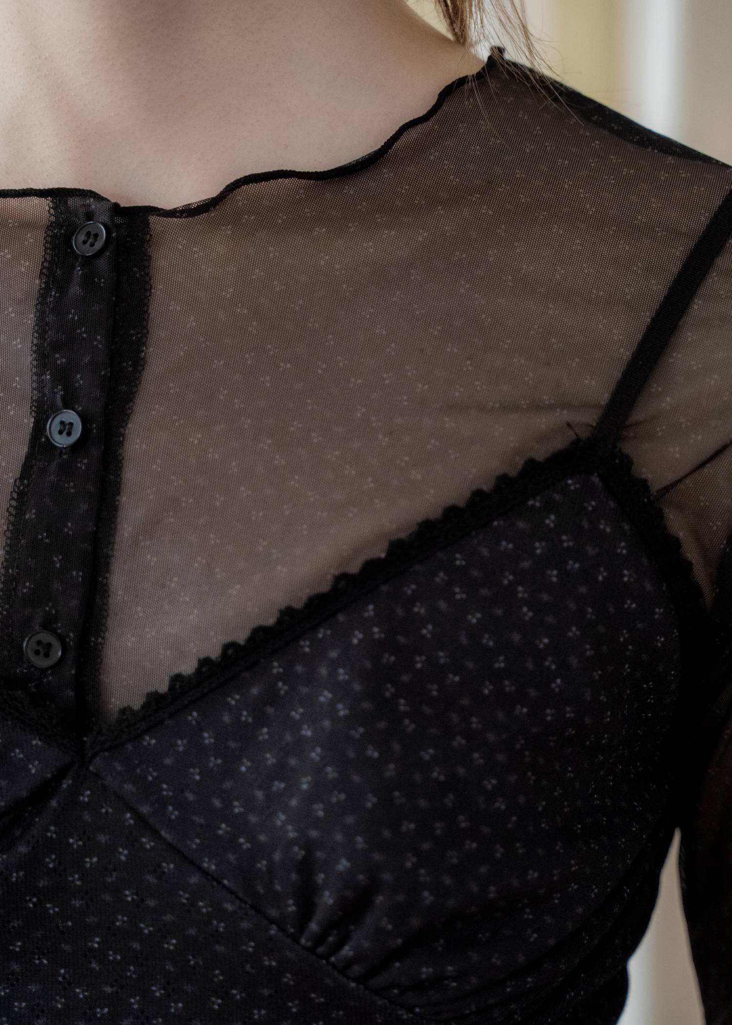 mini flower dot sheer tulle eyelet camisole set