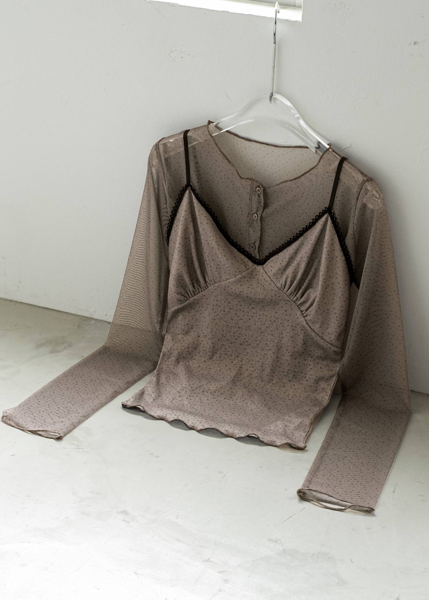 mini flower dot sheer tulle eyelet camisole set