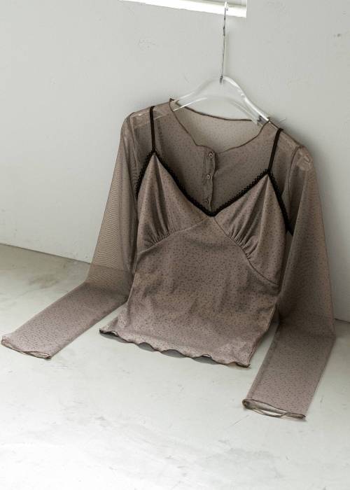 mini flower dot sheer tulle eyelet camisole set