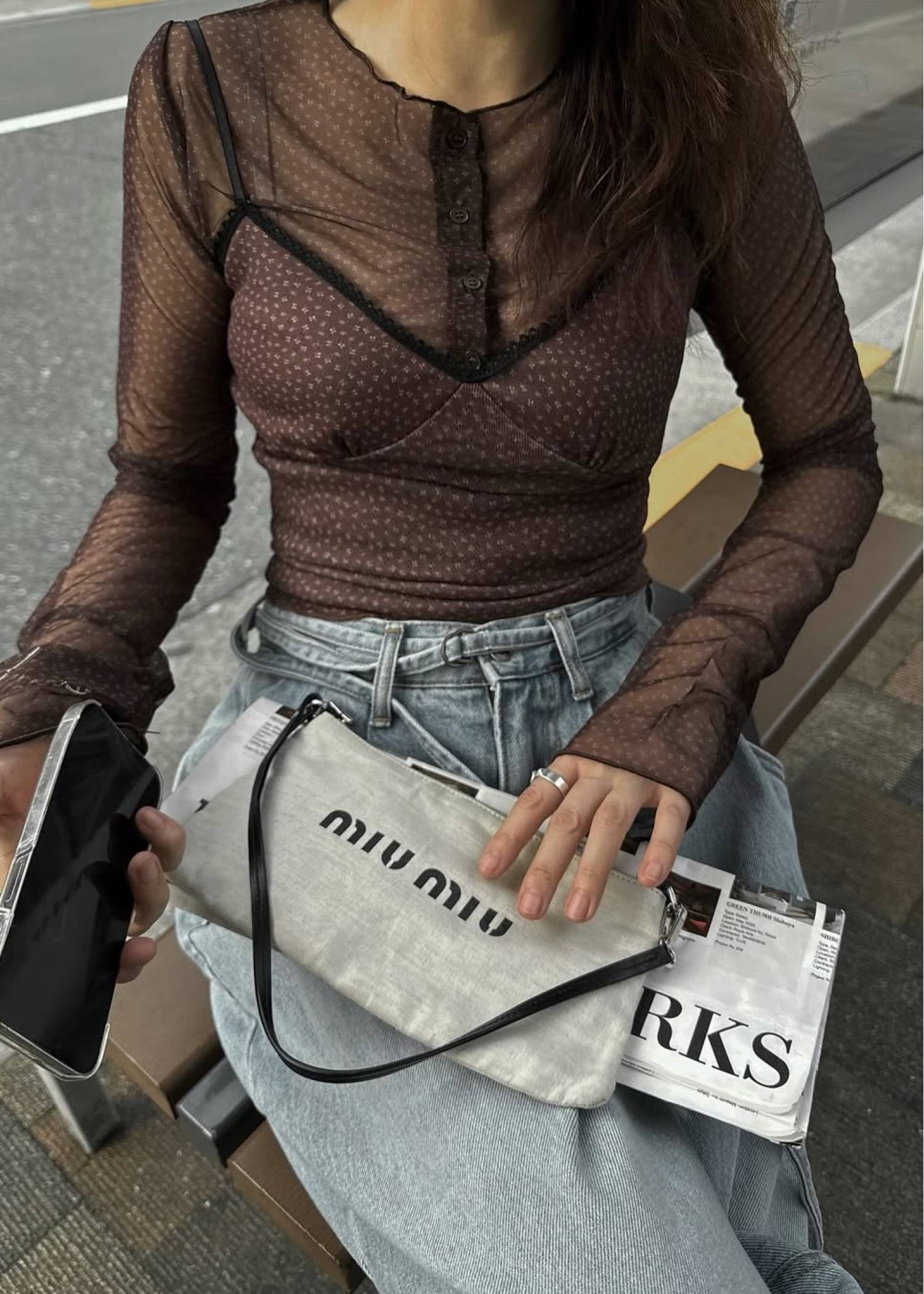 mini flower dot sheer tulle eyelet camisole set