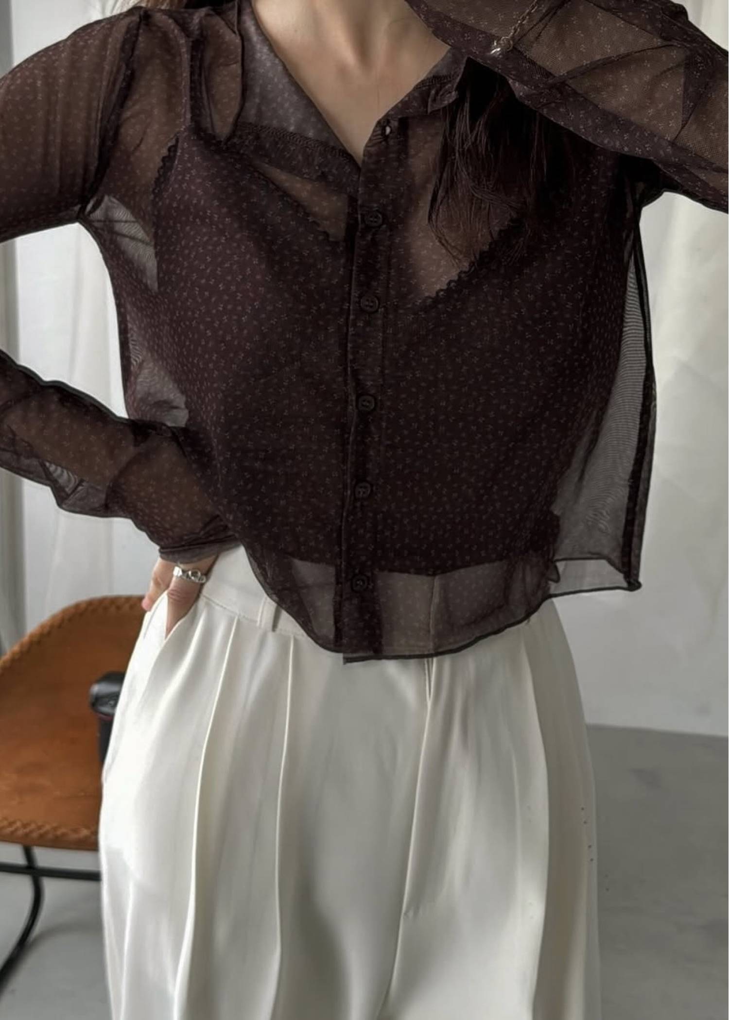 mini flower dot sheer tulle eyelet camisole set