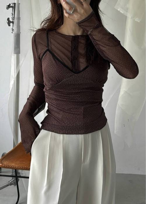 mini flower dot sheer tulle eyelet camisole set