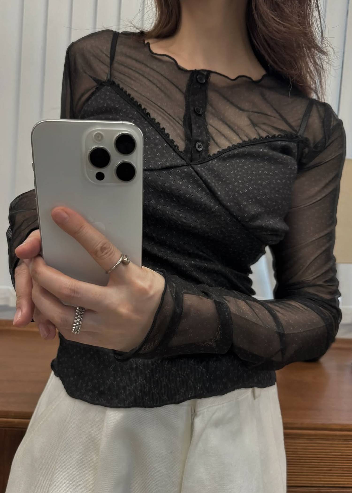 mini flower dot sheer tulle eyelet camisole set