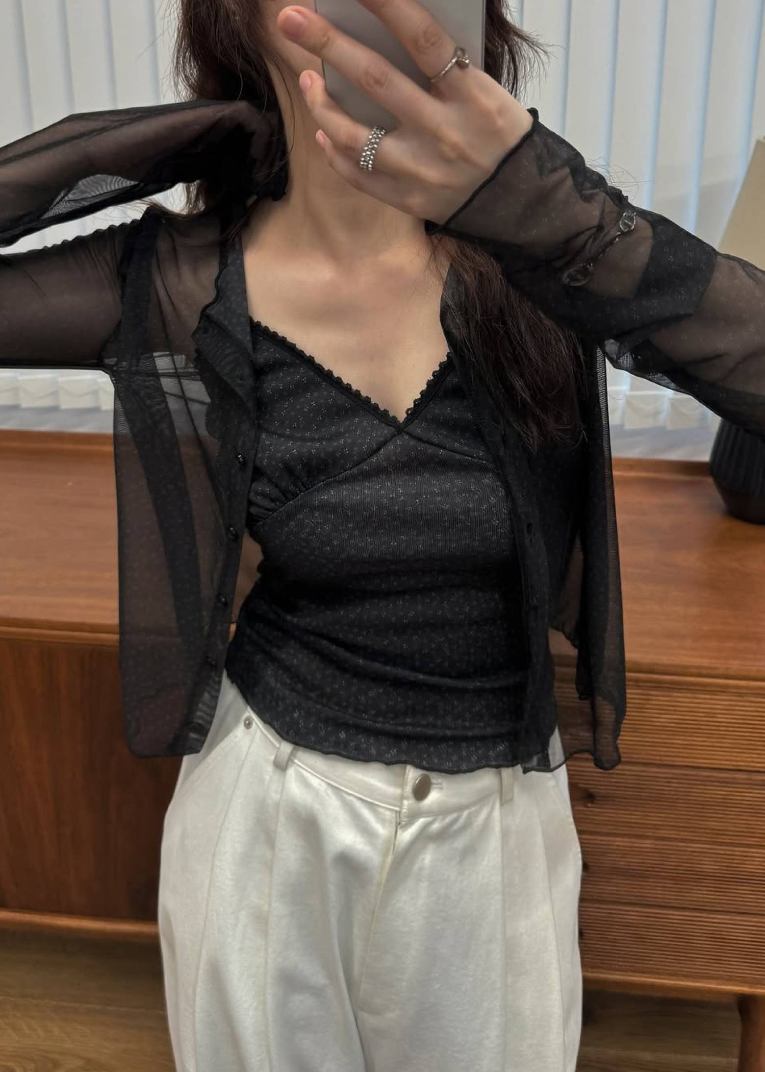 mini flower dot sheer tulle eyelet camisole set