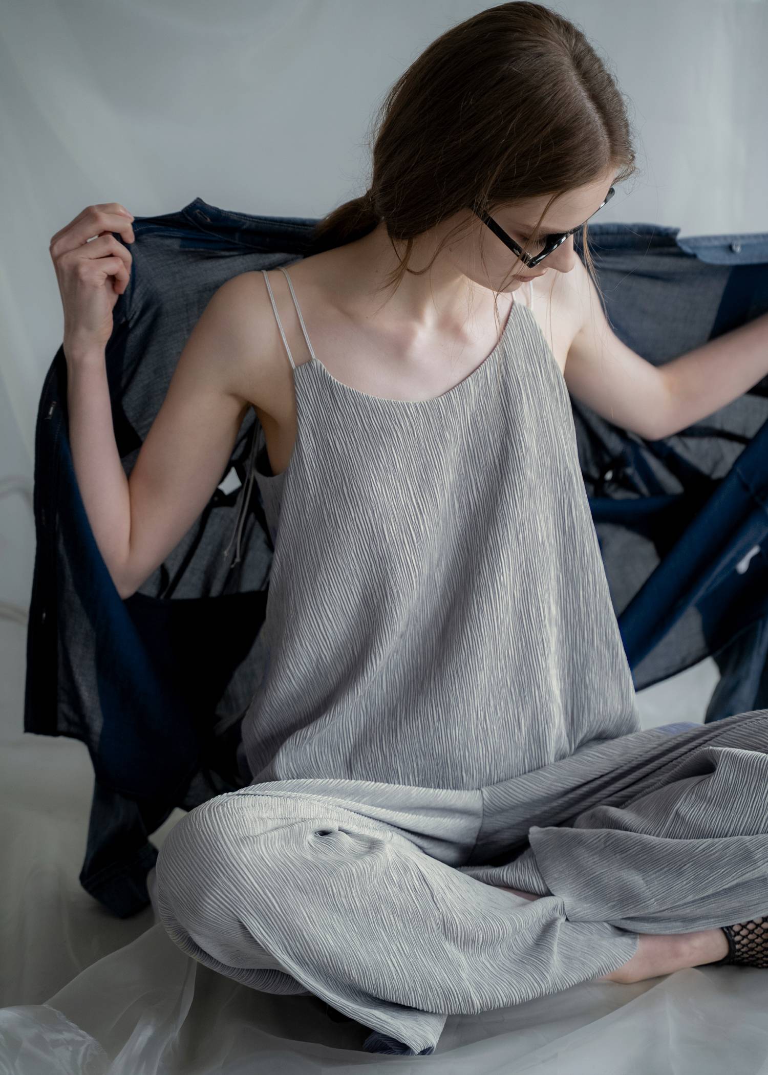 glitter cord flare pleats camisole