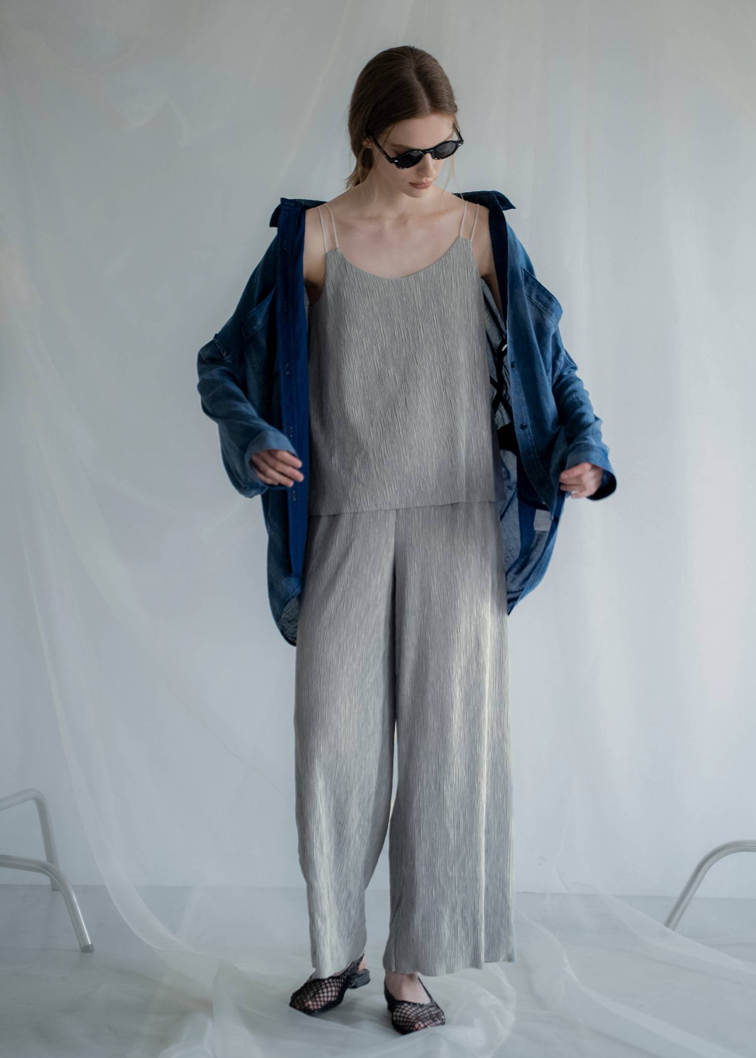 glitter cord flare pleats camisole