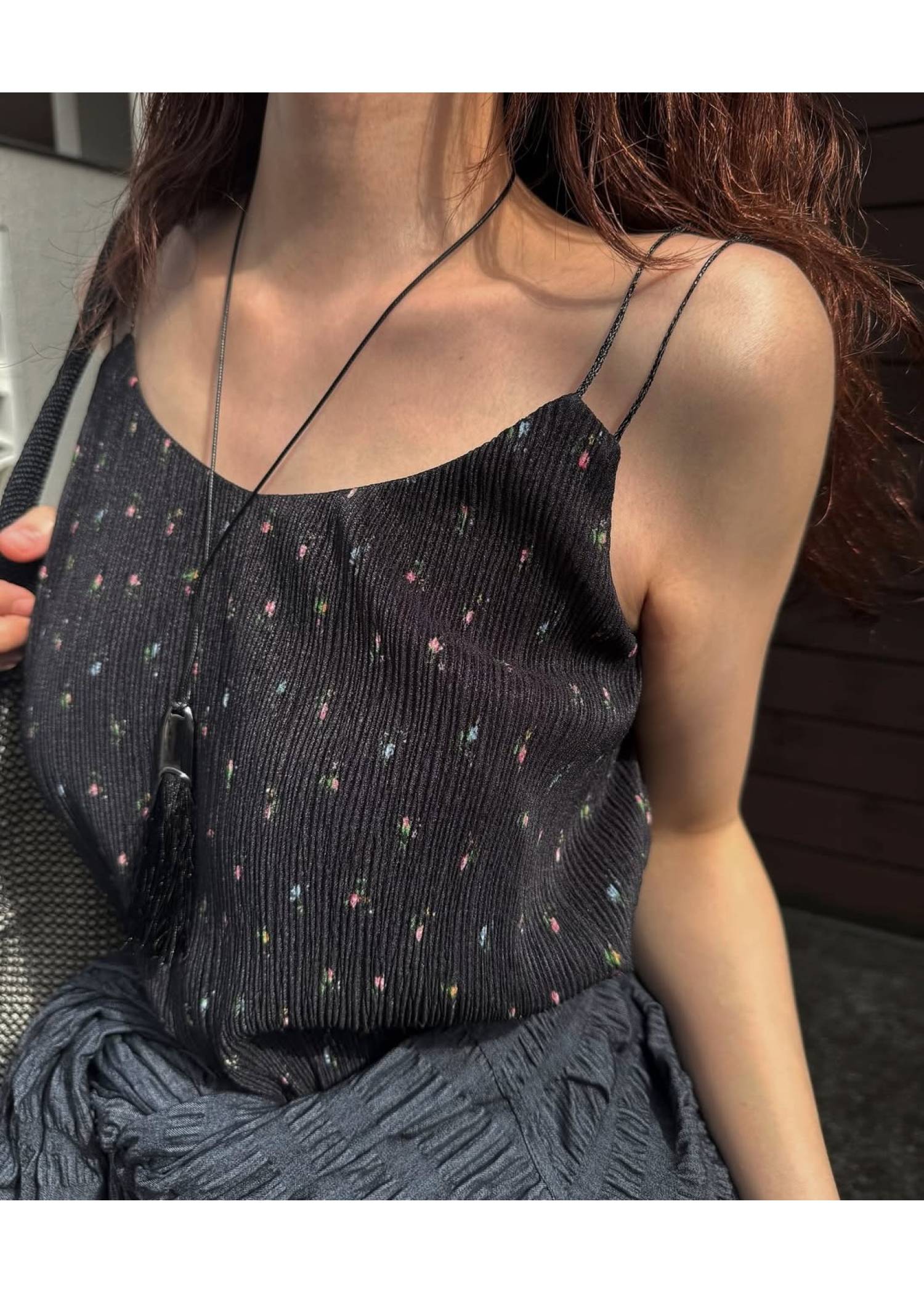 glitter cord flare pleats camisole