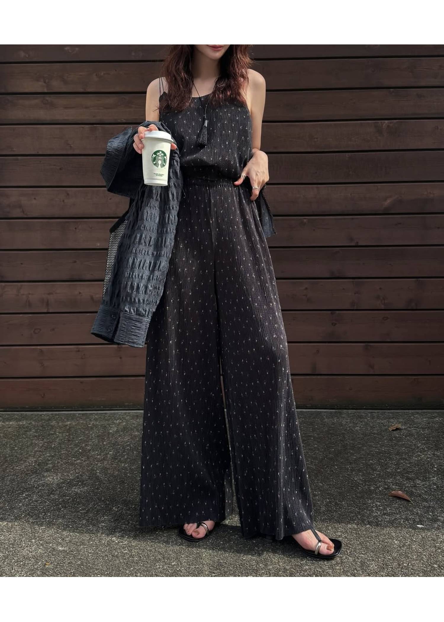 glitter cord flare pleats camisole