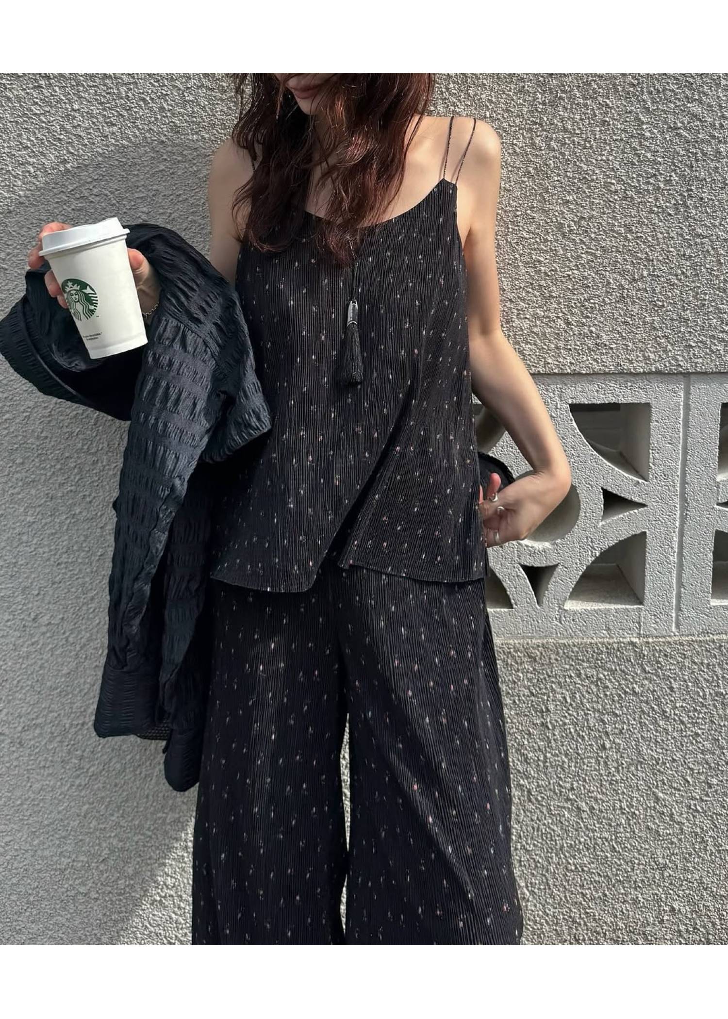 glitter cord flare pleats camisole