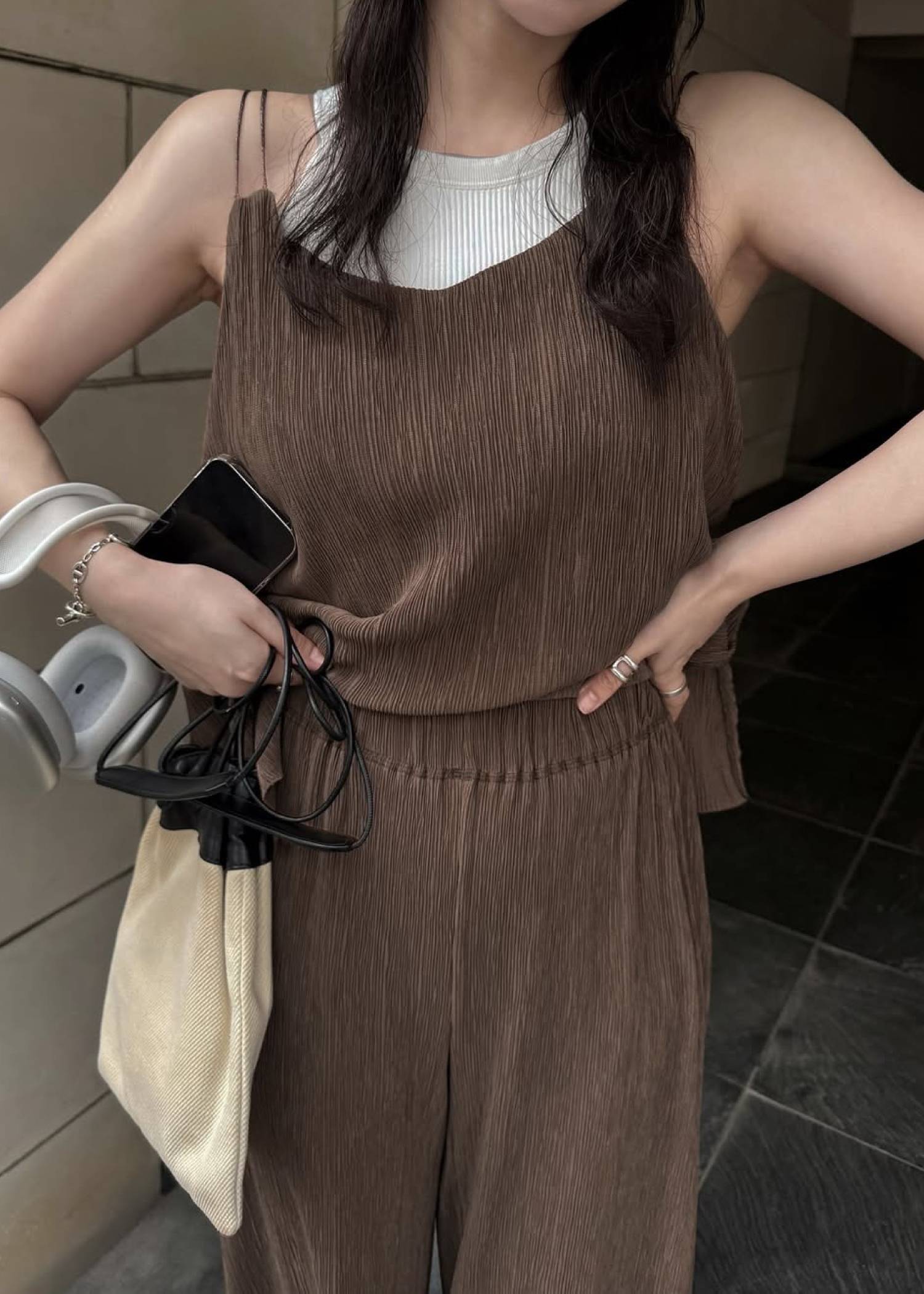 glitter cord flare pleats camisole