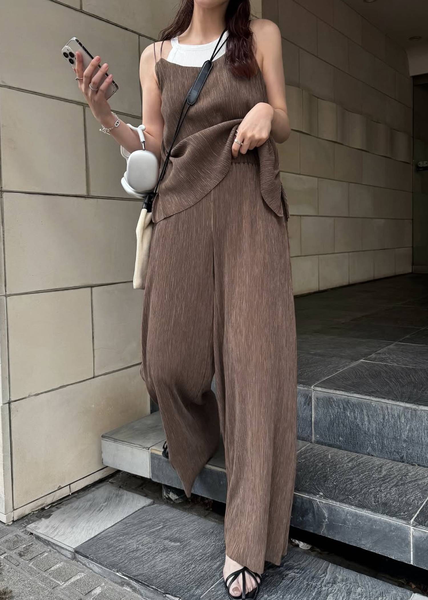glitter cord flare pleats camisole