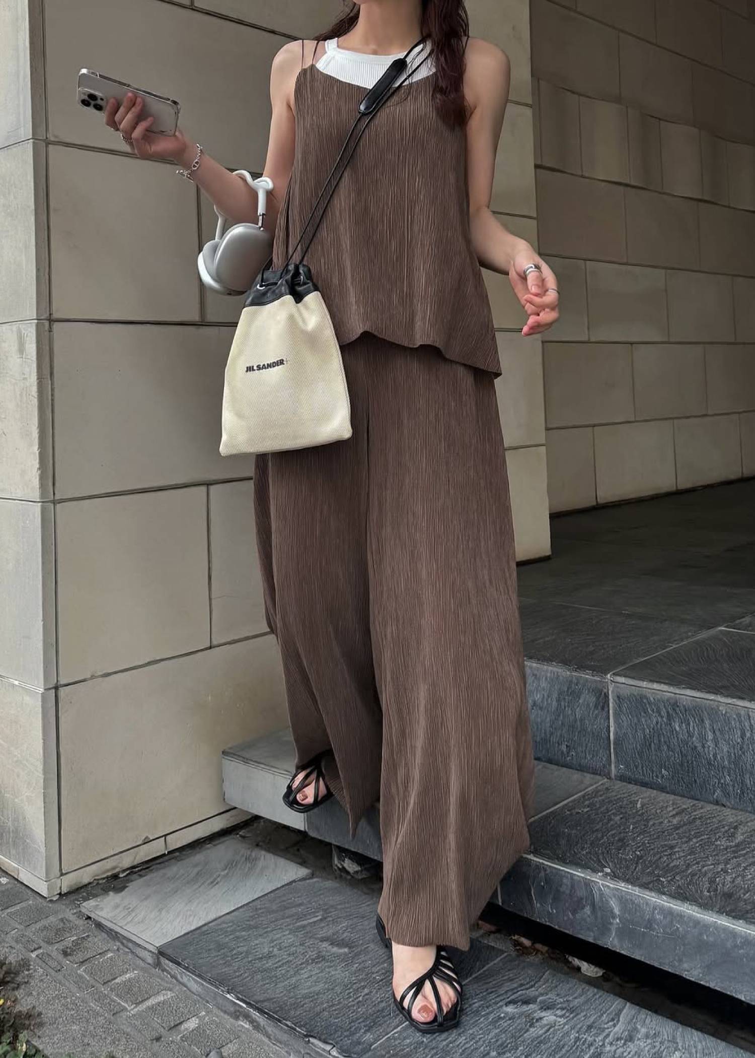 glitter cord flare pleats camisole