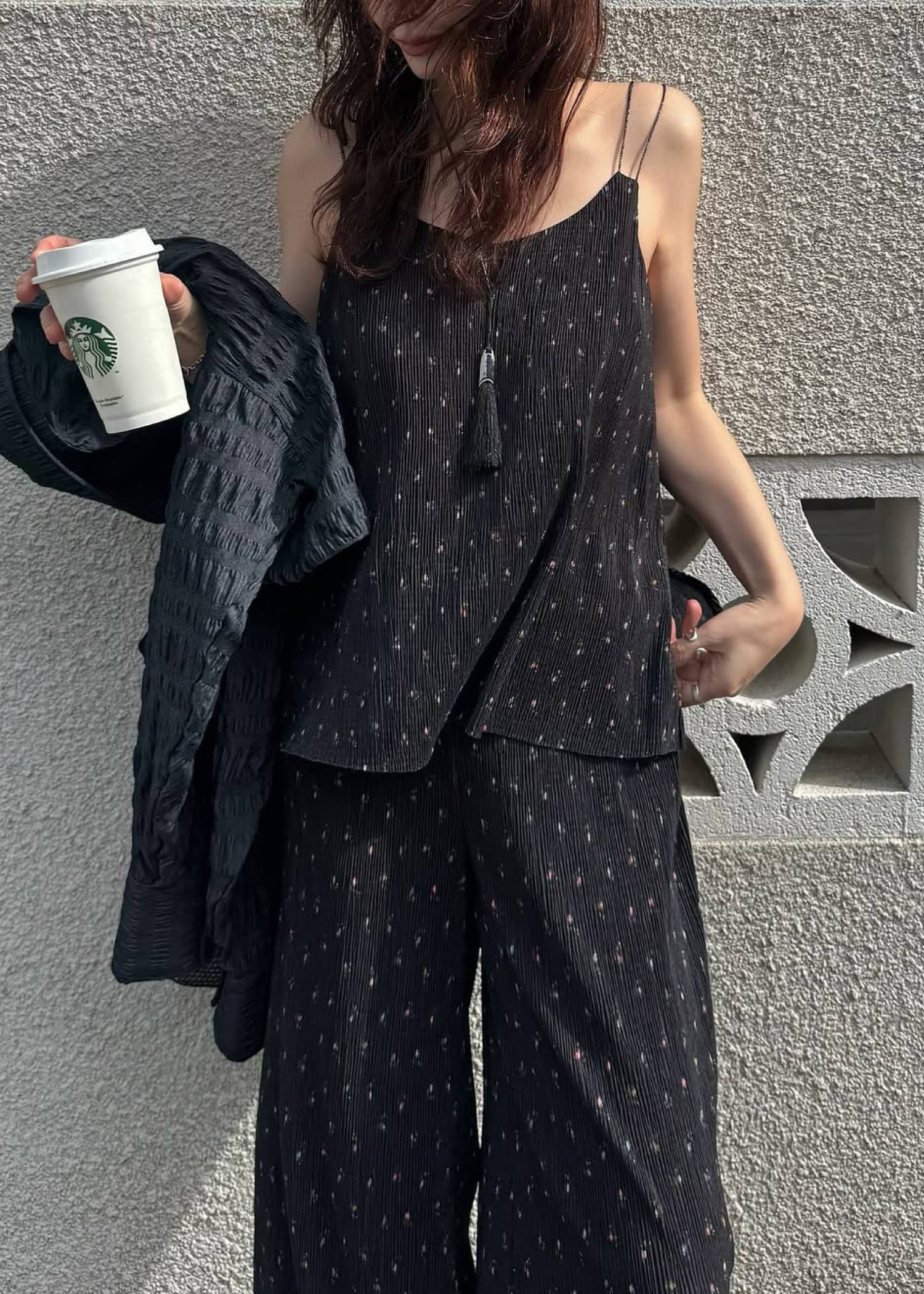 glitter cord flare pleats camisole