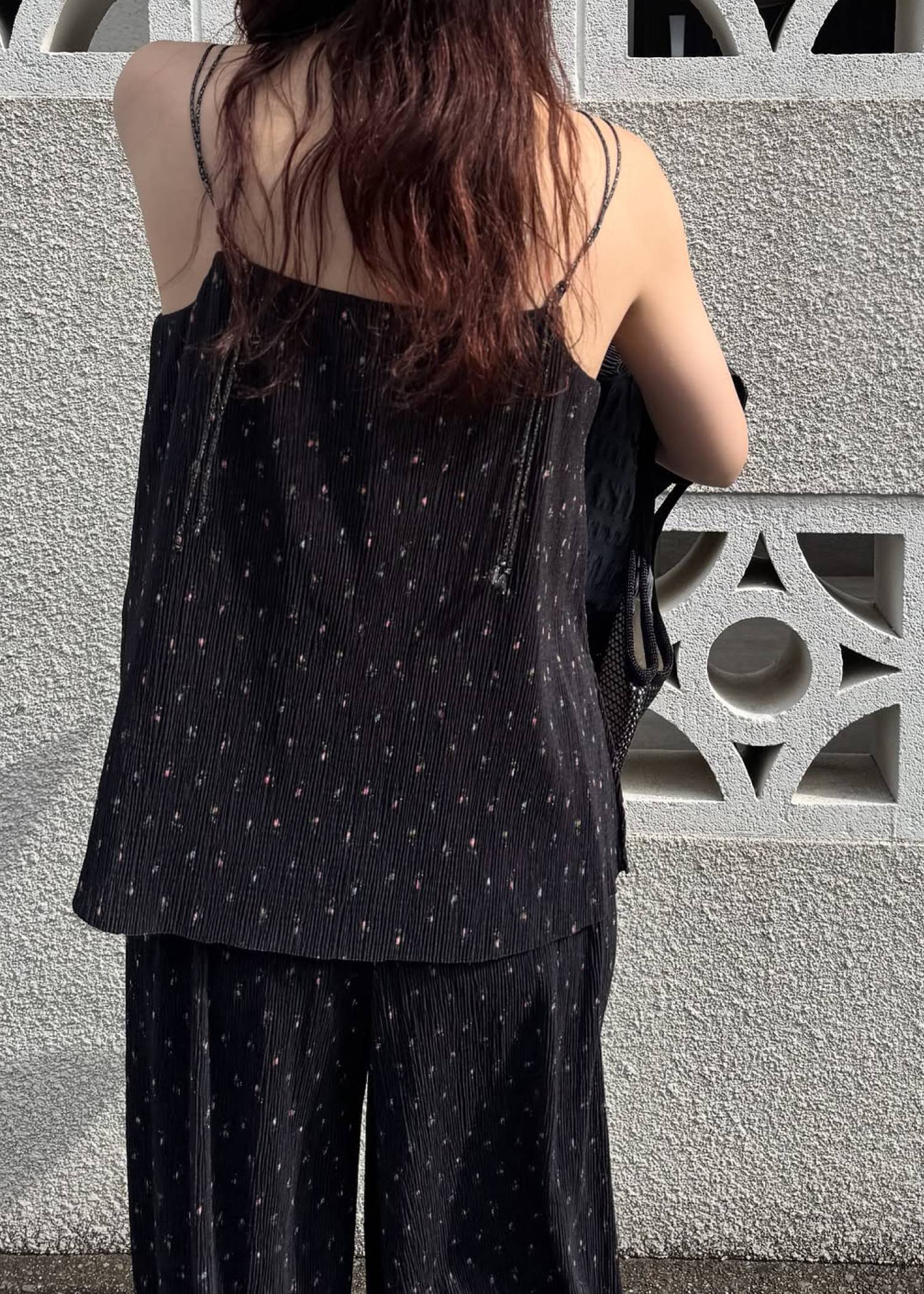 glitter cord flare pleats camisole