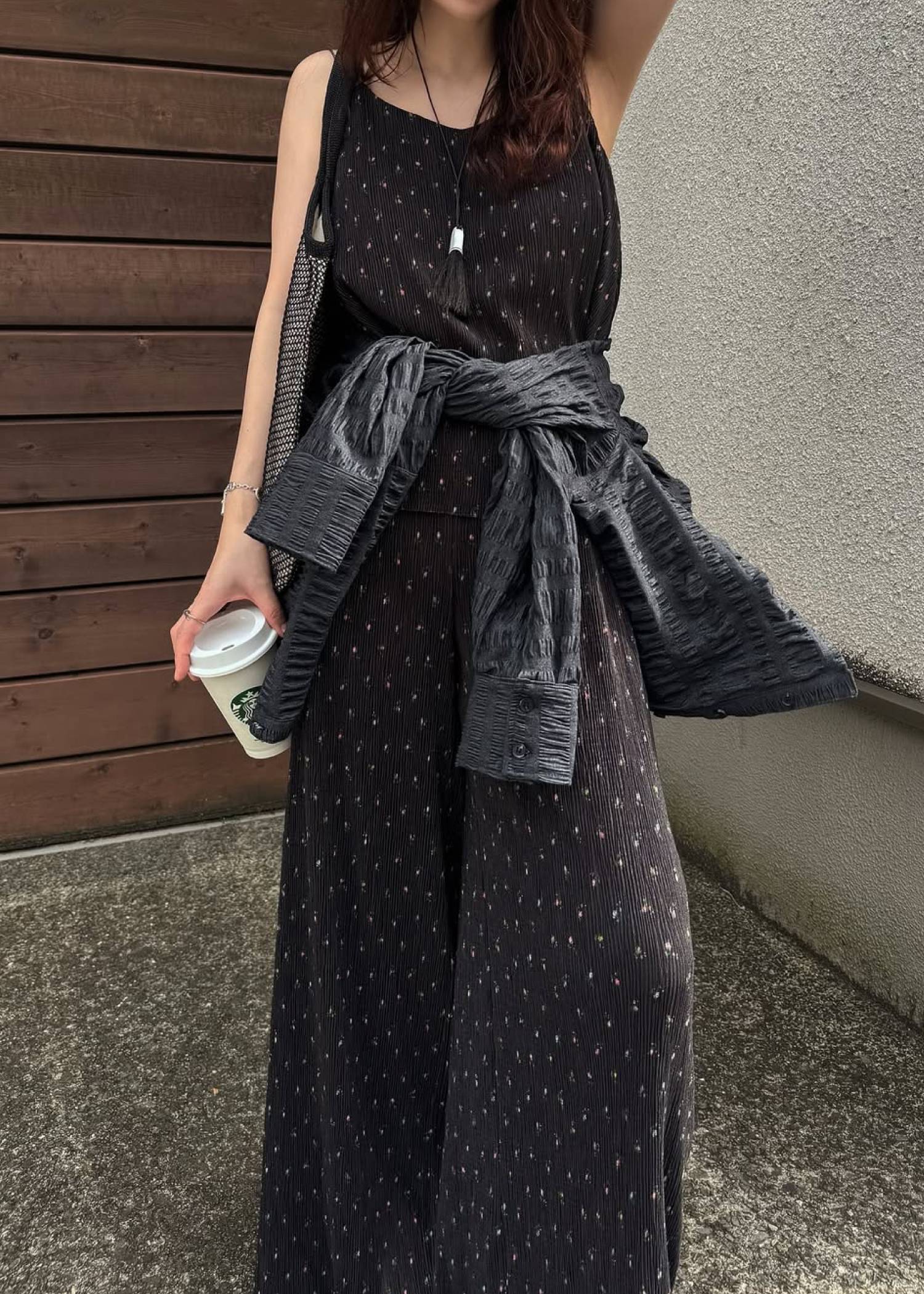 glitter cord flare pleats camisole