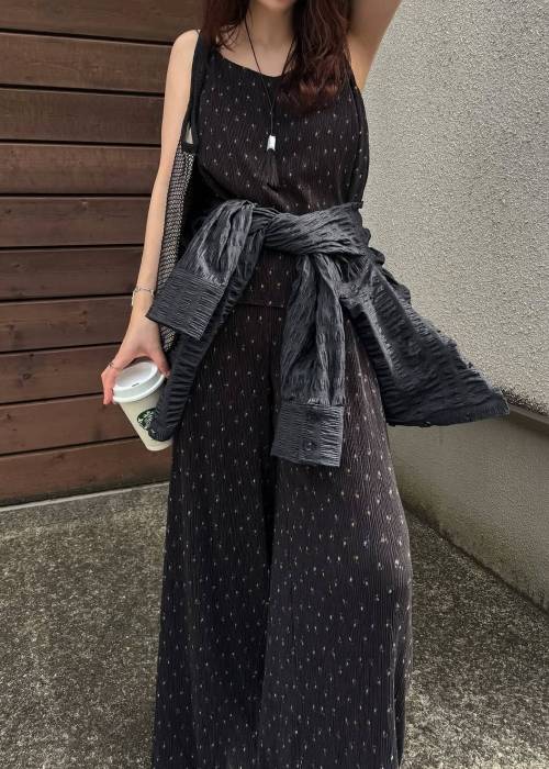glitter cord flare pleats camisole