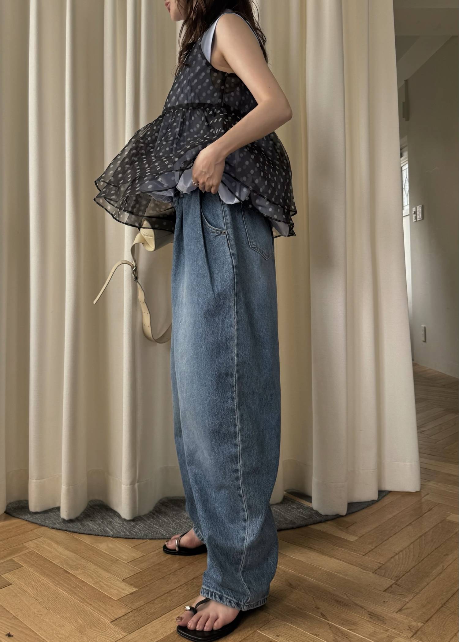 gather flare organdy peplum tops
