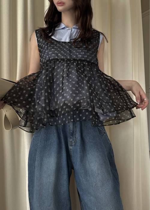 gather flare organdy peplum tops