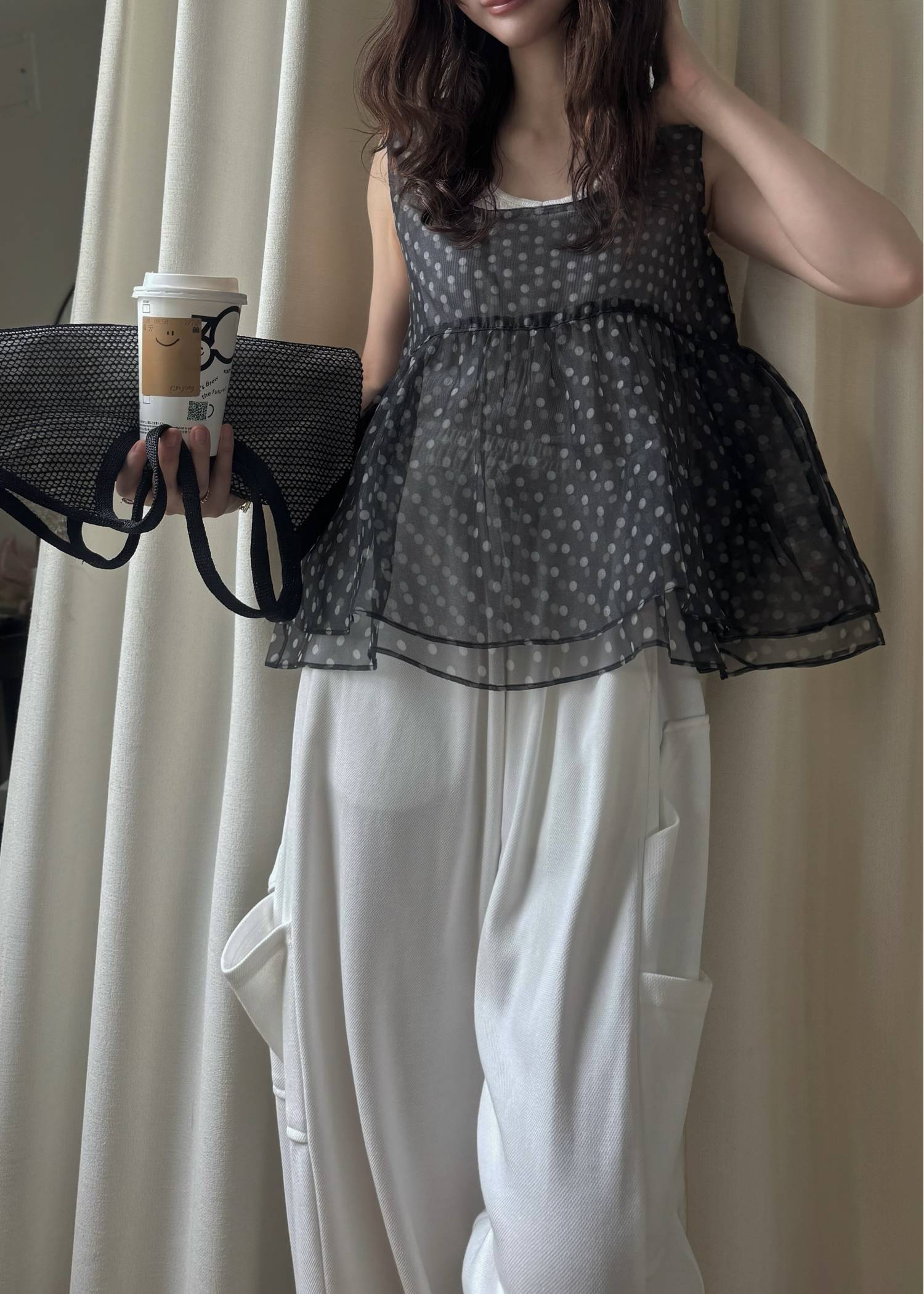 gather flare organdy peplum tops