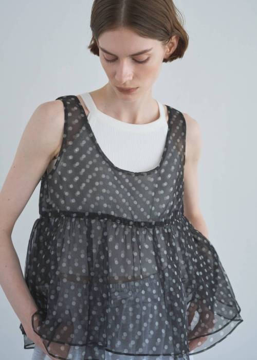 gather flare organdy peplum tops