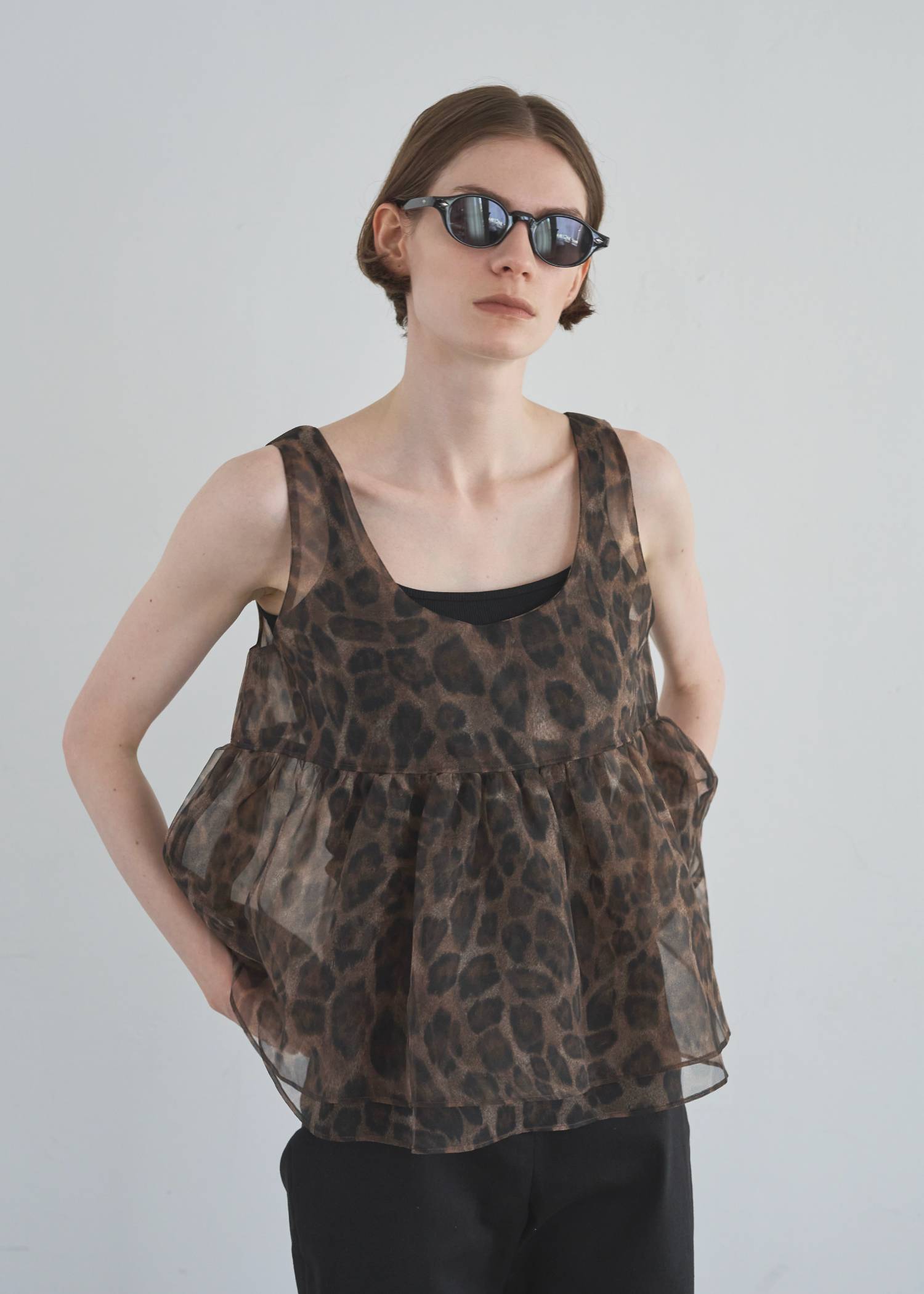 gather flare organdy peplum tops