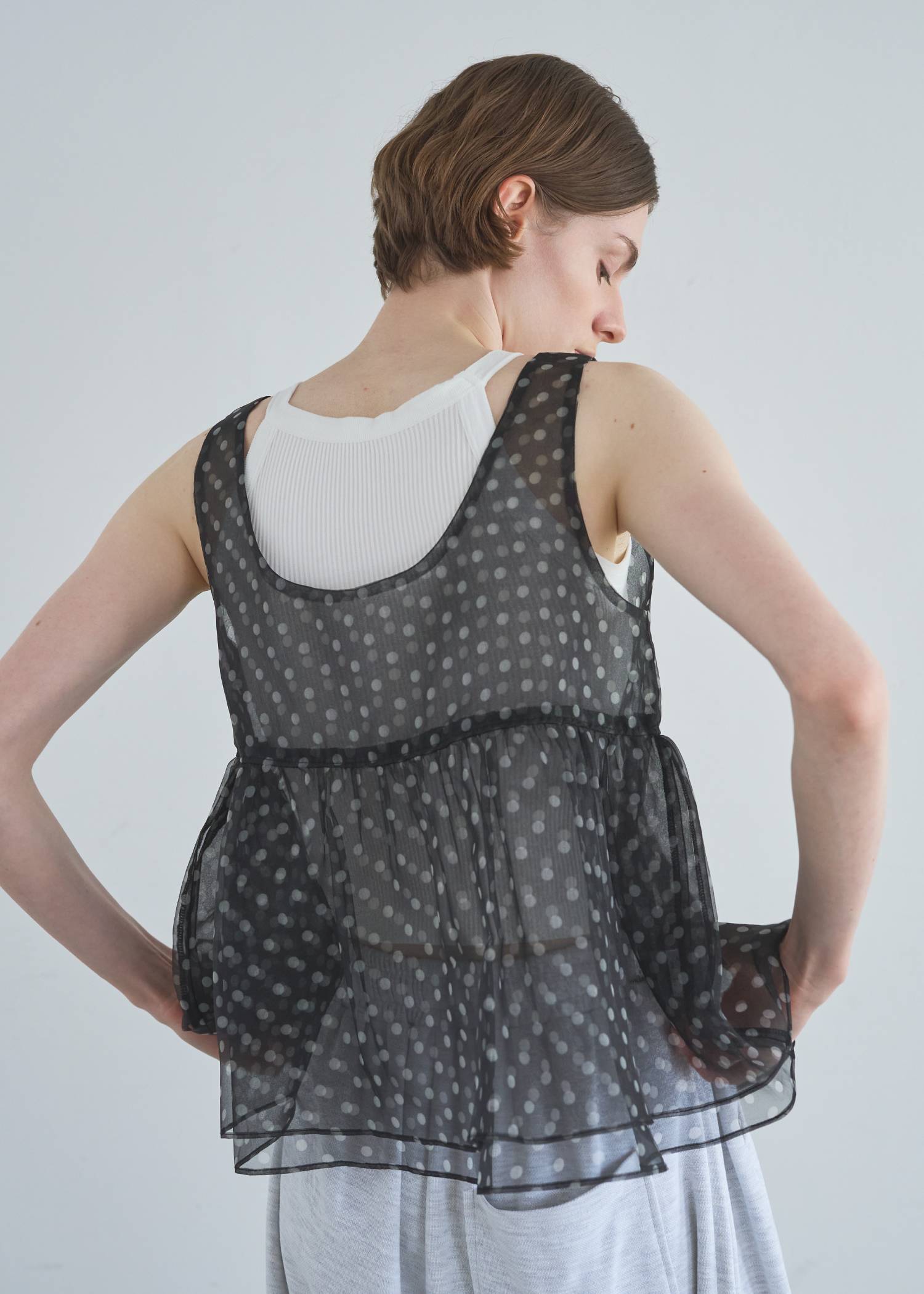 gather flare organdy peplum tops