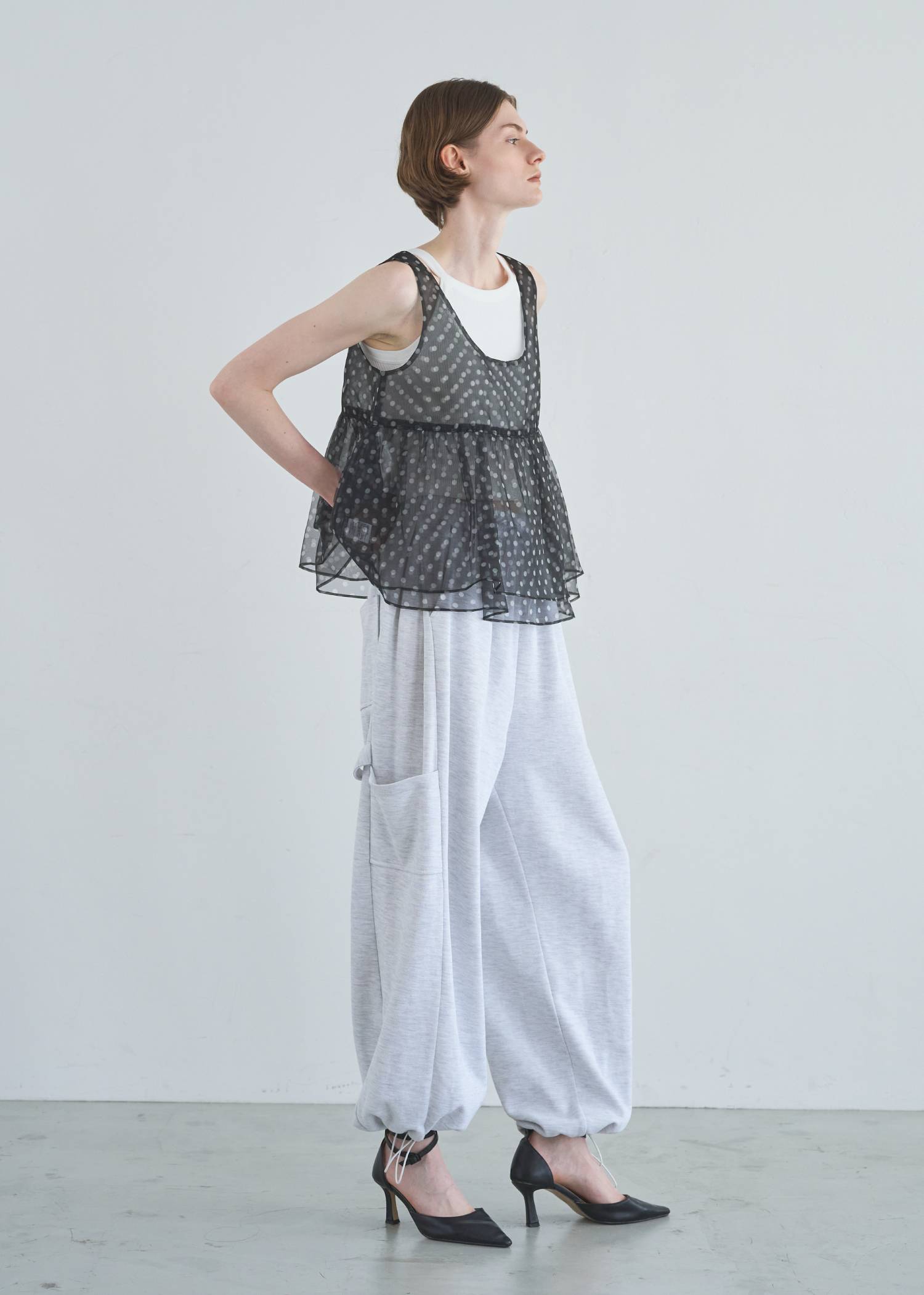 gather flare organdy peplum tops