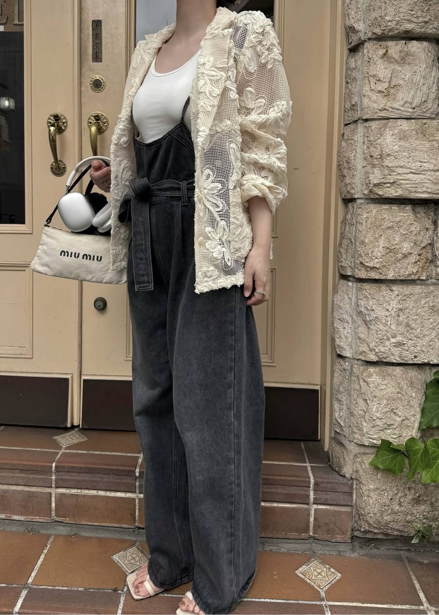 cord embroidery mesh lace shirt JK
